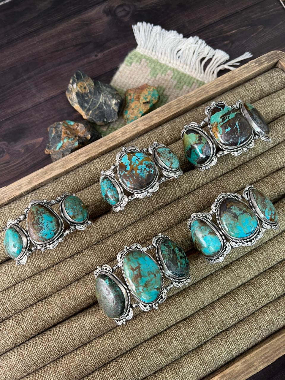Handmade Sterling Silver Royston Turquoise Cuff Bracelet "Signed Nizhoni"