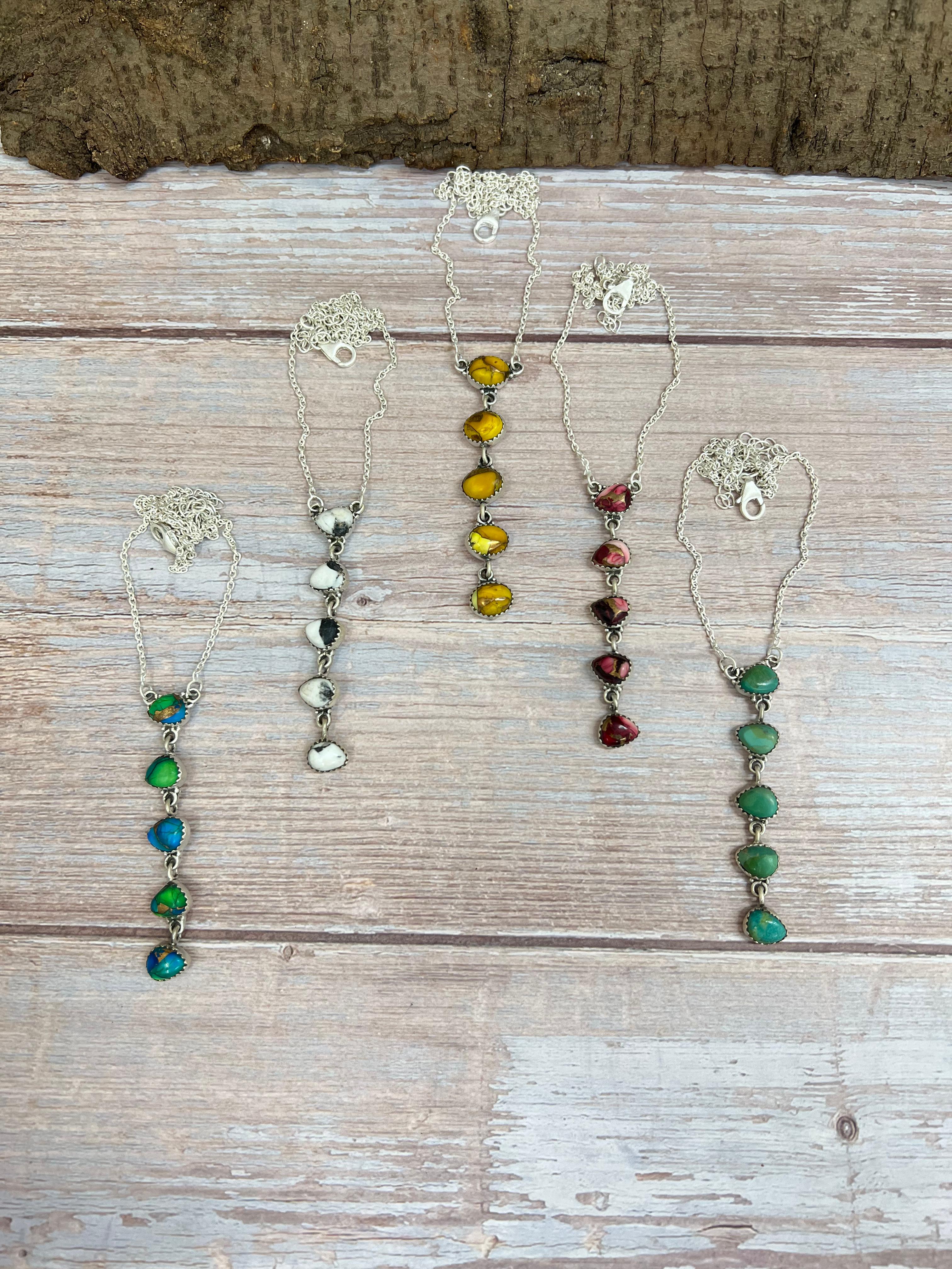 Handmade Sterling Silver Multi Stone Necklace, Signed Nizhoni (7)