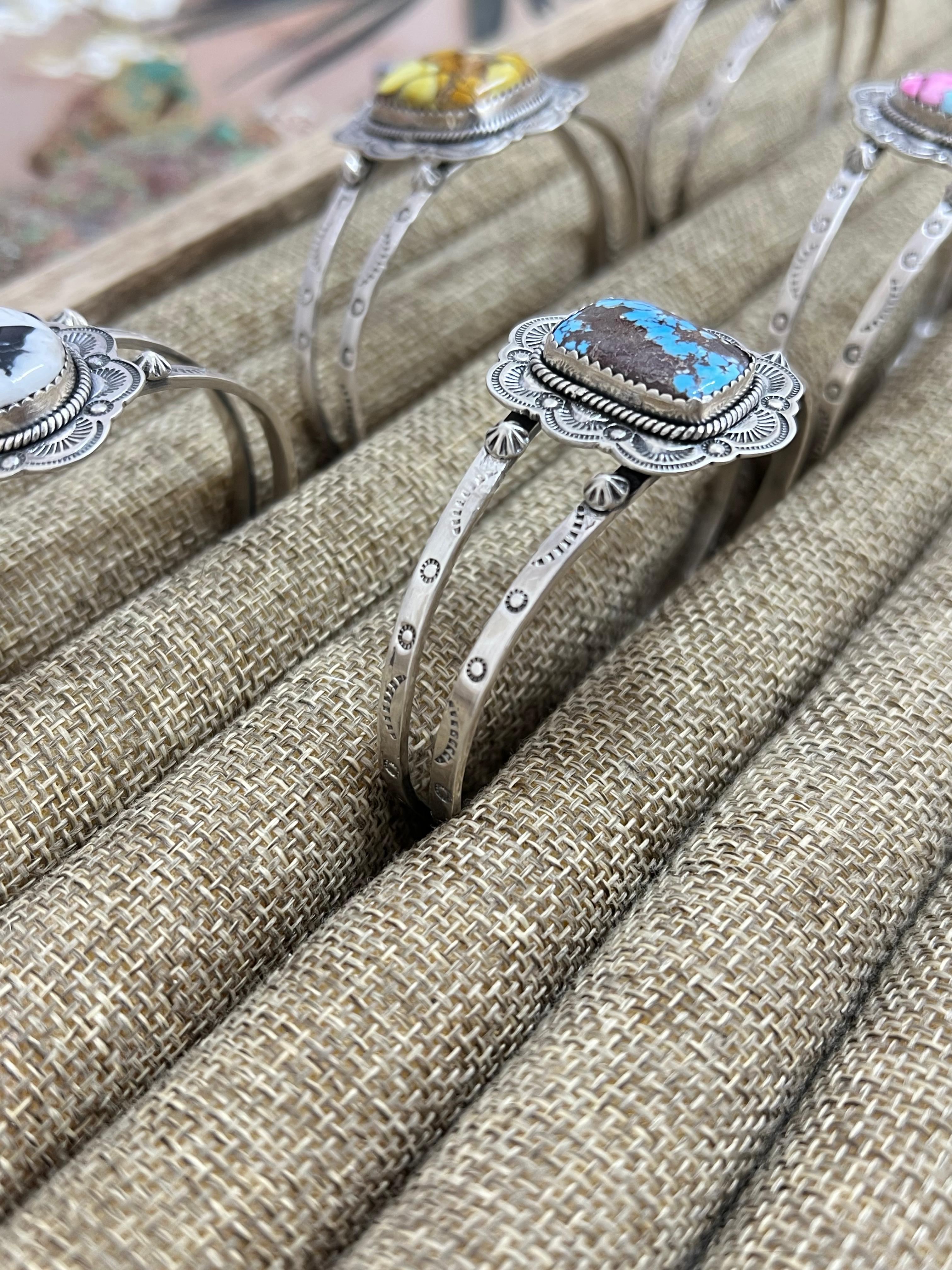 Handmade Sterling Silver Multi Stone Cuff Bracelet, Signed Nizhoni