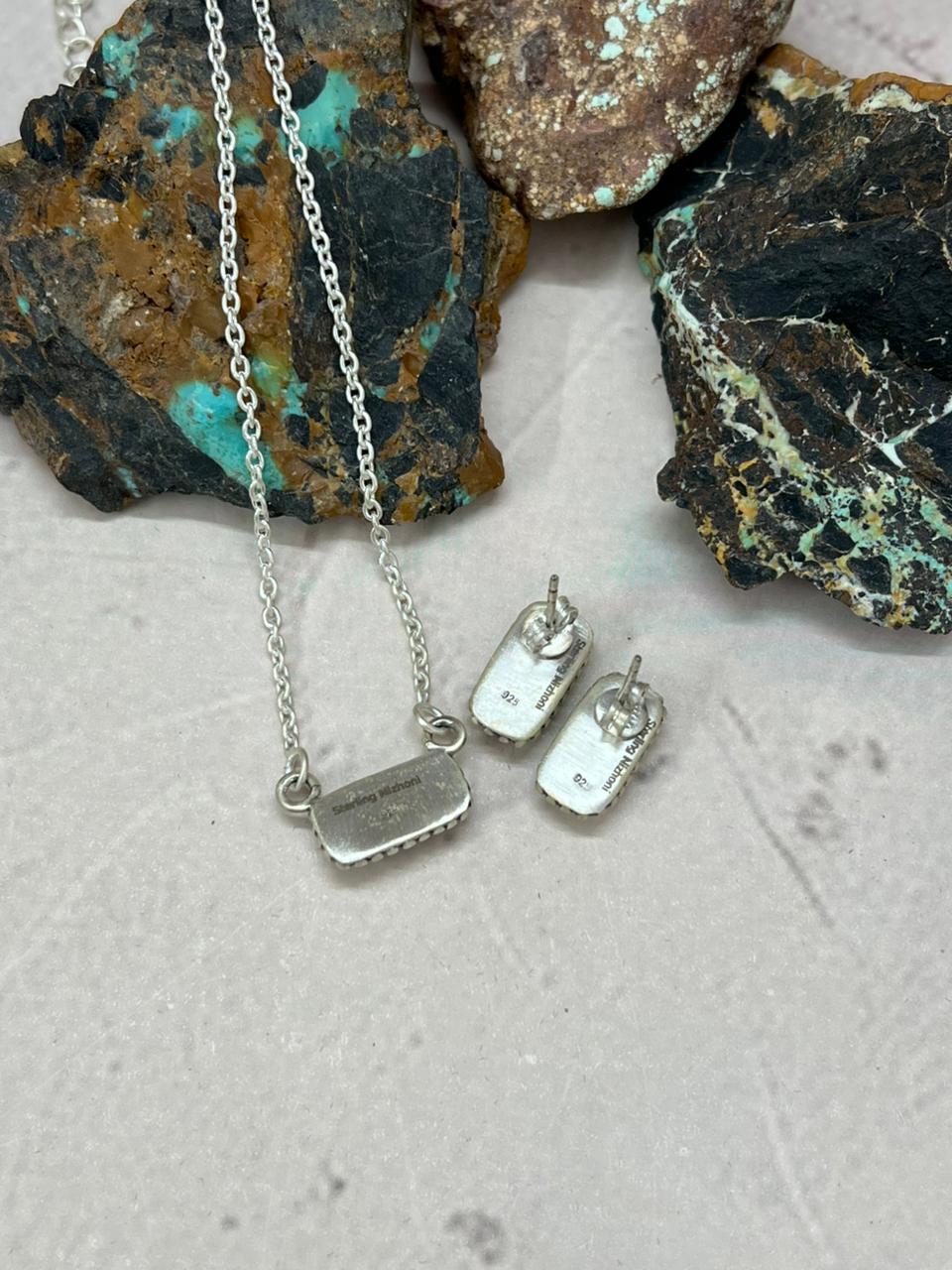 Handmade Sterling Silver White Buffalo Necklace Earrings Set "Signed Nizhoni"