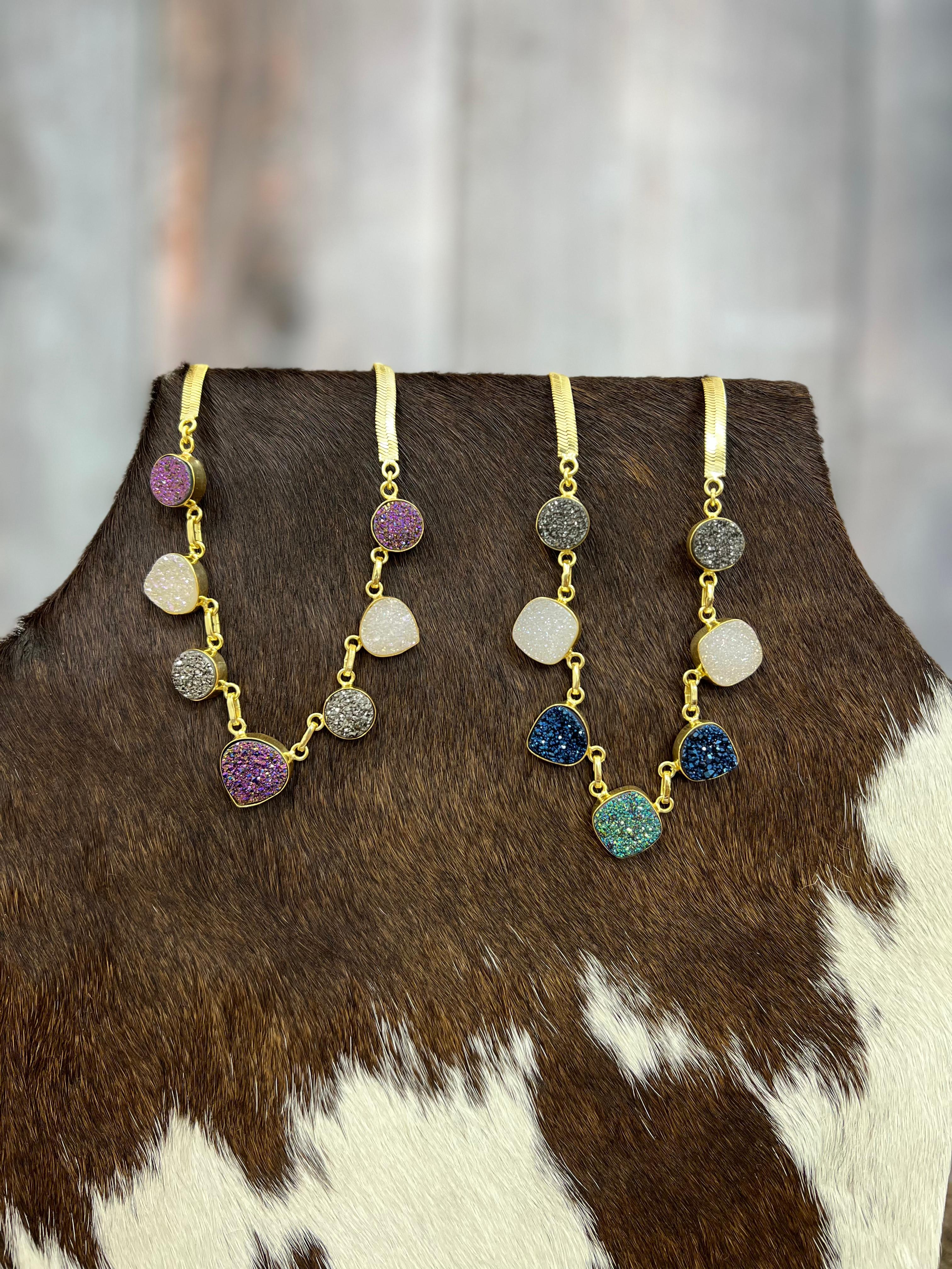 “The Boho Collection” Handmade Natural Druzy Herringbone Necklace