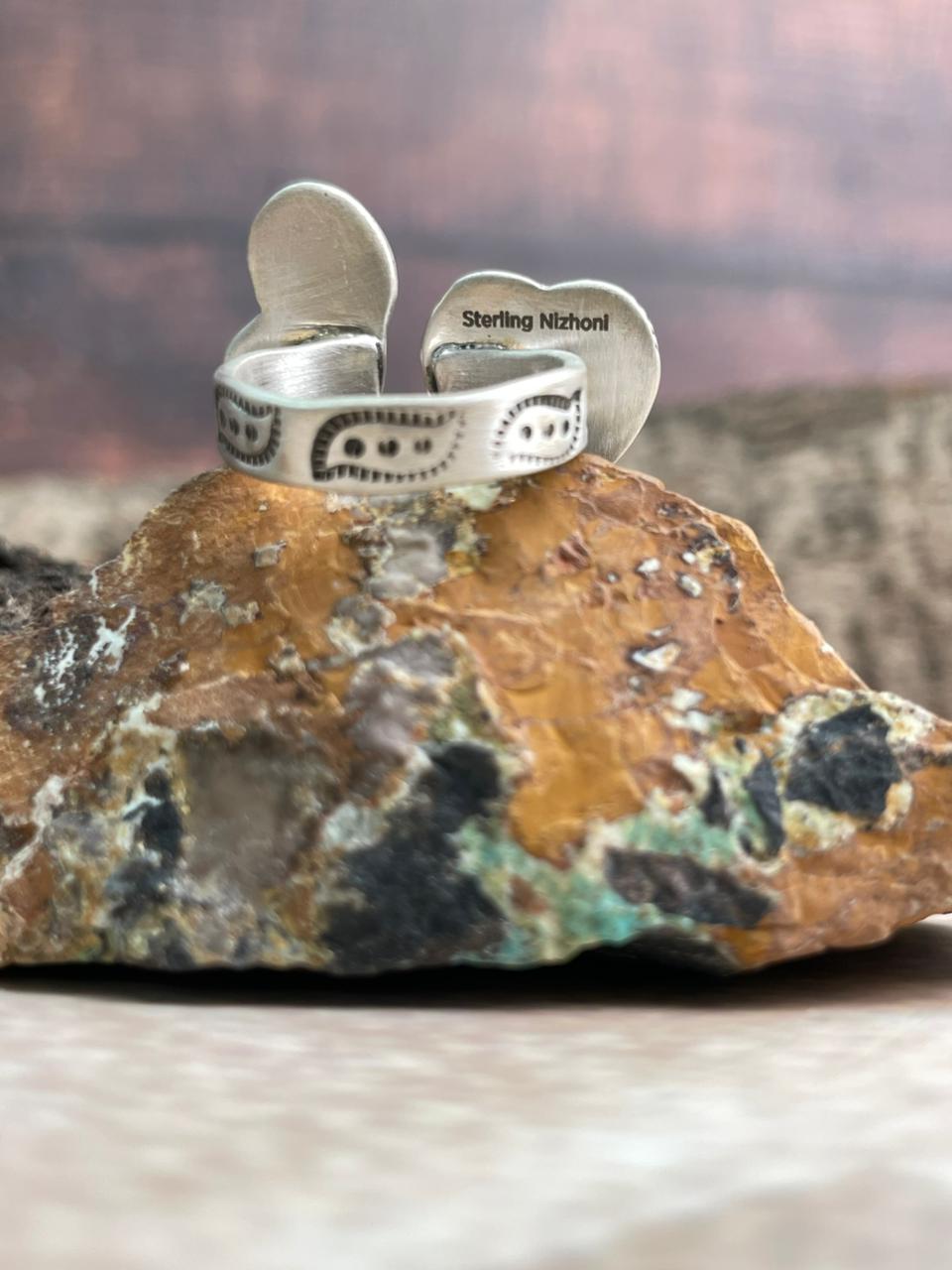 Handmade Sterling Silver Hot Pink with Arizona Turquoise Adjustable Ring "Signed Nizhoni"