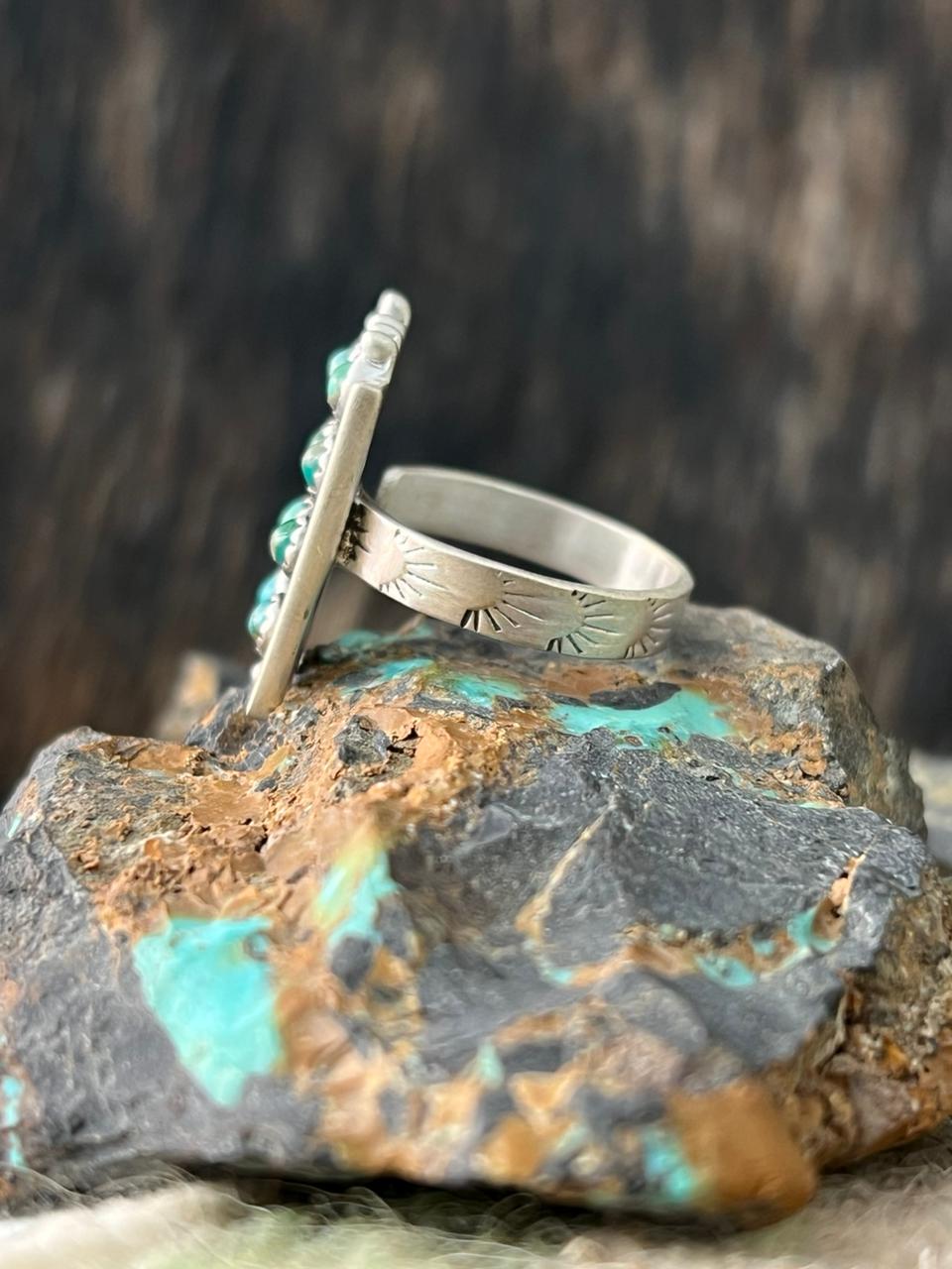 Handmade Sterling Silver Kingman Turquoise Adjustable Ring "Signed Nizhoni"