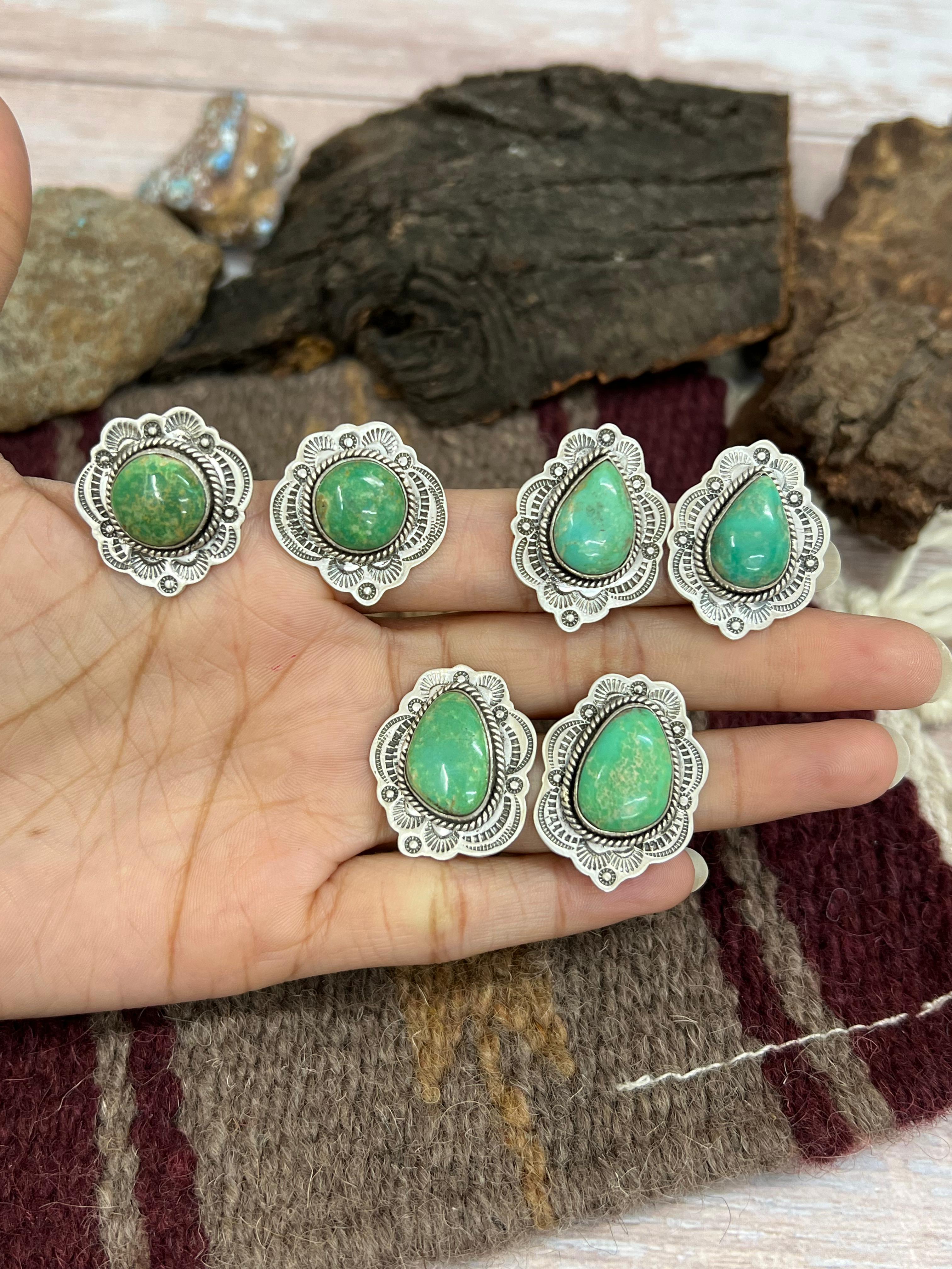 Handmade Sterling Silver Mantis Turquoise Post Studs, Signed Nizhoni