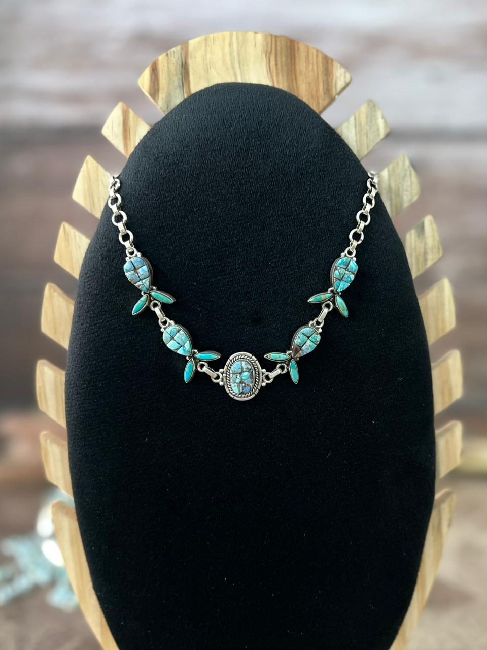 Handmade Sterling Silver 'Golden Hills Turquoise Cobble Collection' Necklace "Signed Nizhoni"