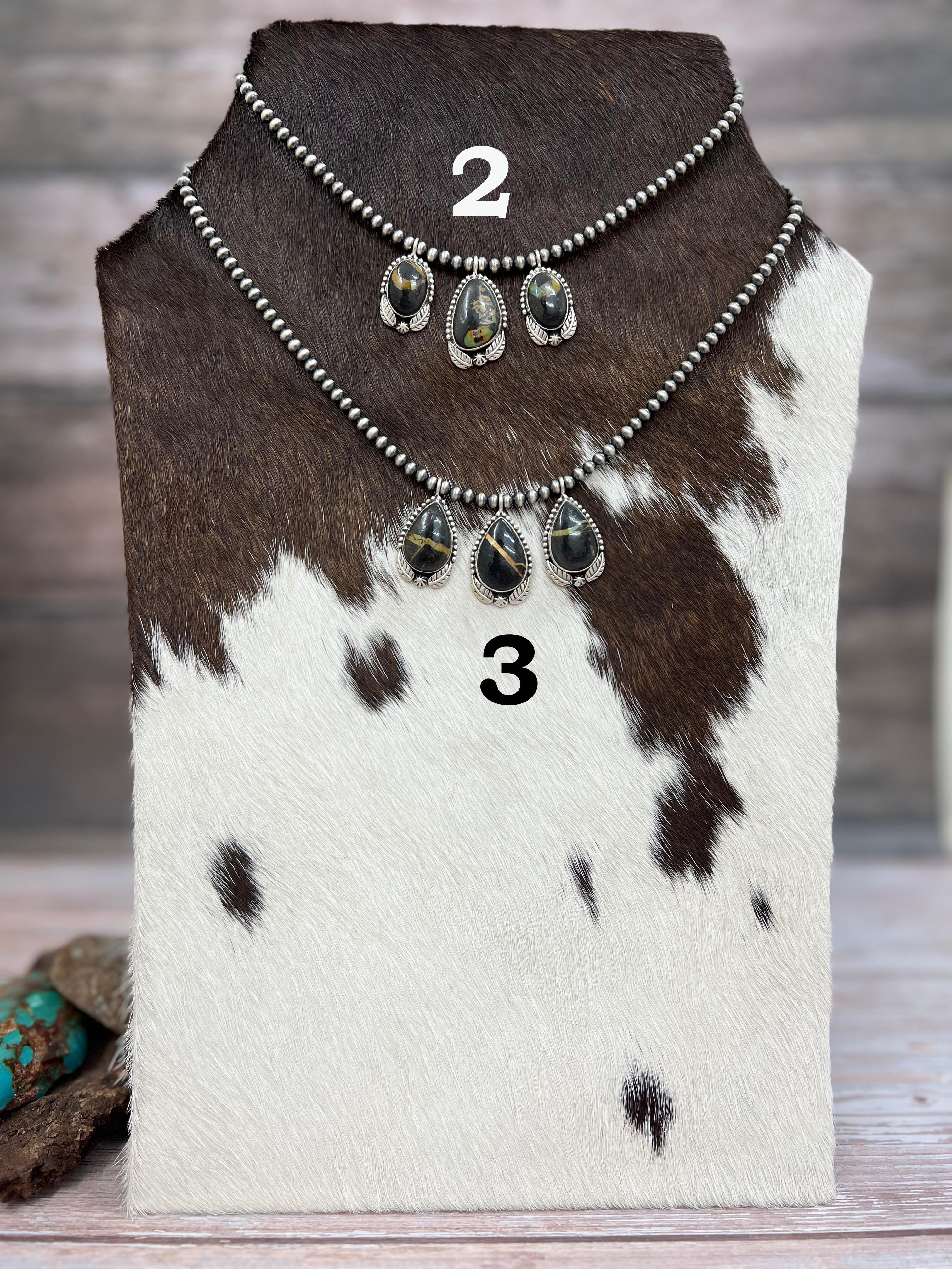 Handmade Sterling Silver Blackjack Turquoise Beaded Necklace with Signed Nizhoni