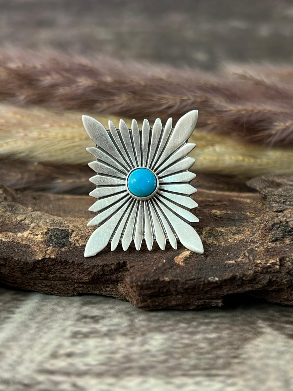 Handmade Sterling Silver Kingman Turquoise Adjustable Ring "Signed Nizhoni"