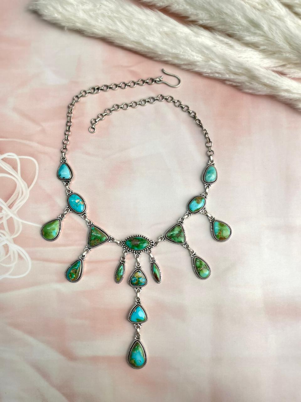 Handmade Sterling Silver Sonoran Mountain Turquoise Necklace "Signed Nizhoni"