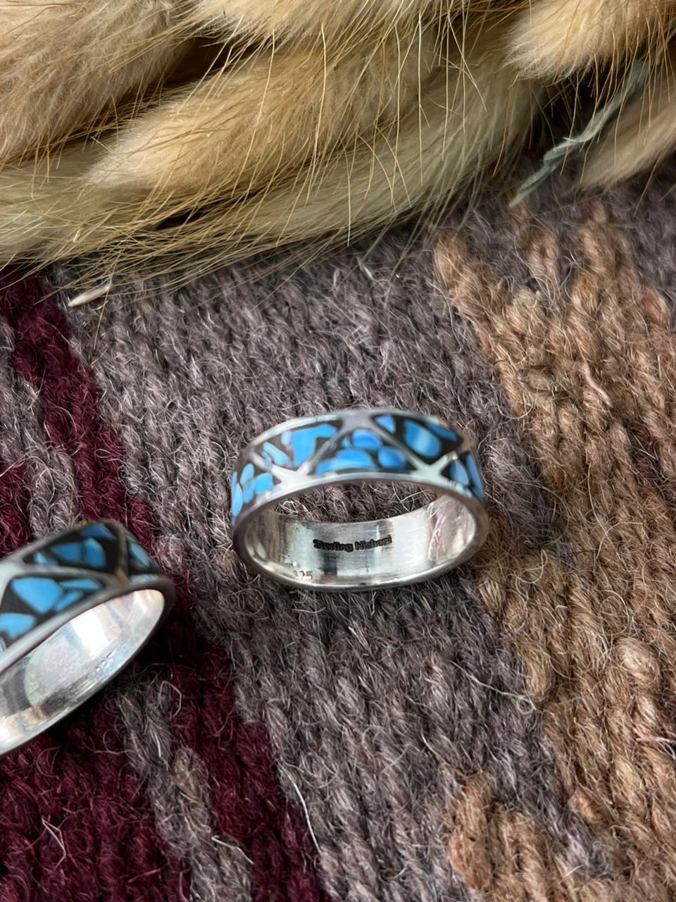 Handmade Sterling Silver Golden Hills Turquoise INLAY BAND Ring "Signed Nizhoni"