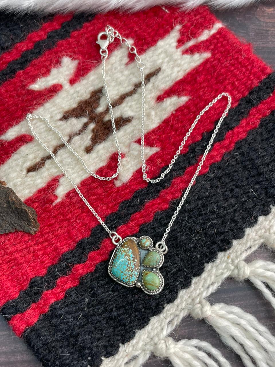 Handmade Sterling Silver Royston Ribbon Turquoise Necklace "Signed Nizhoni"