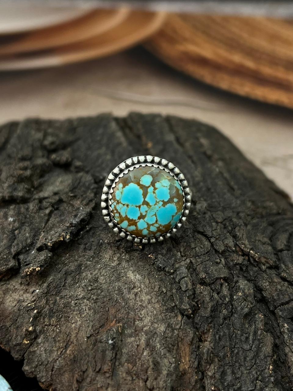 Handmade Sterling Silver Number 8 Turquoise Adjustable Ring "Signed Nizhoni"