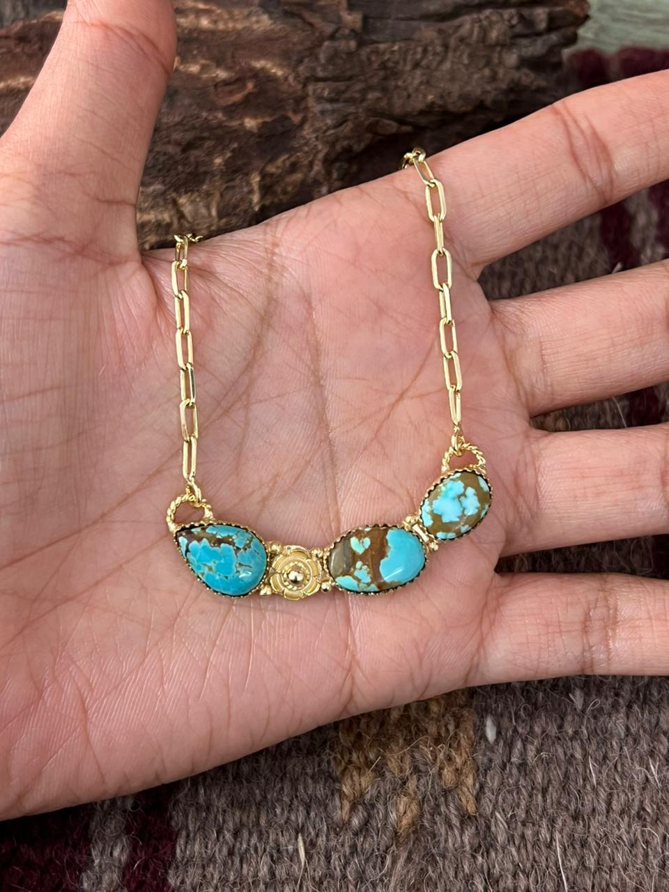 “The Golden Collection” Handmade Number 8 Turquoise with Gold Necklace