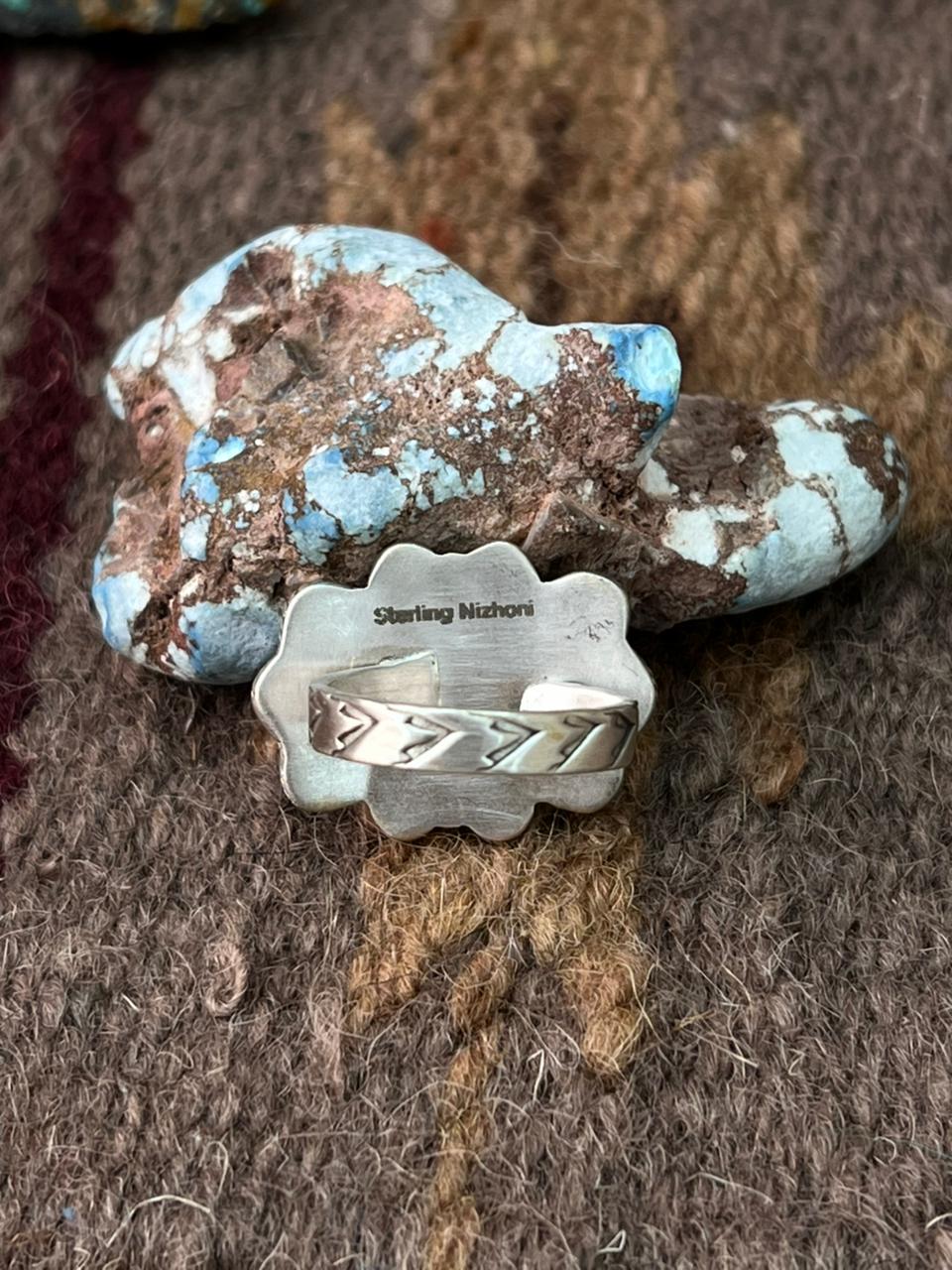 Handmade Sterling Silver Kingman Turquoise with Wildhorse Magnesite Adjustable Ring "Signed Nizhoni"