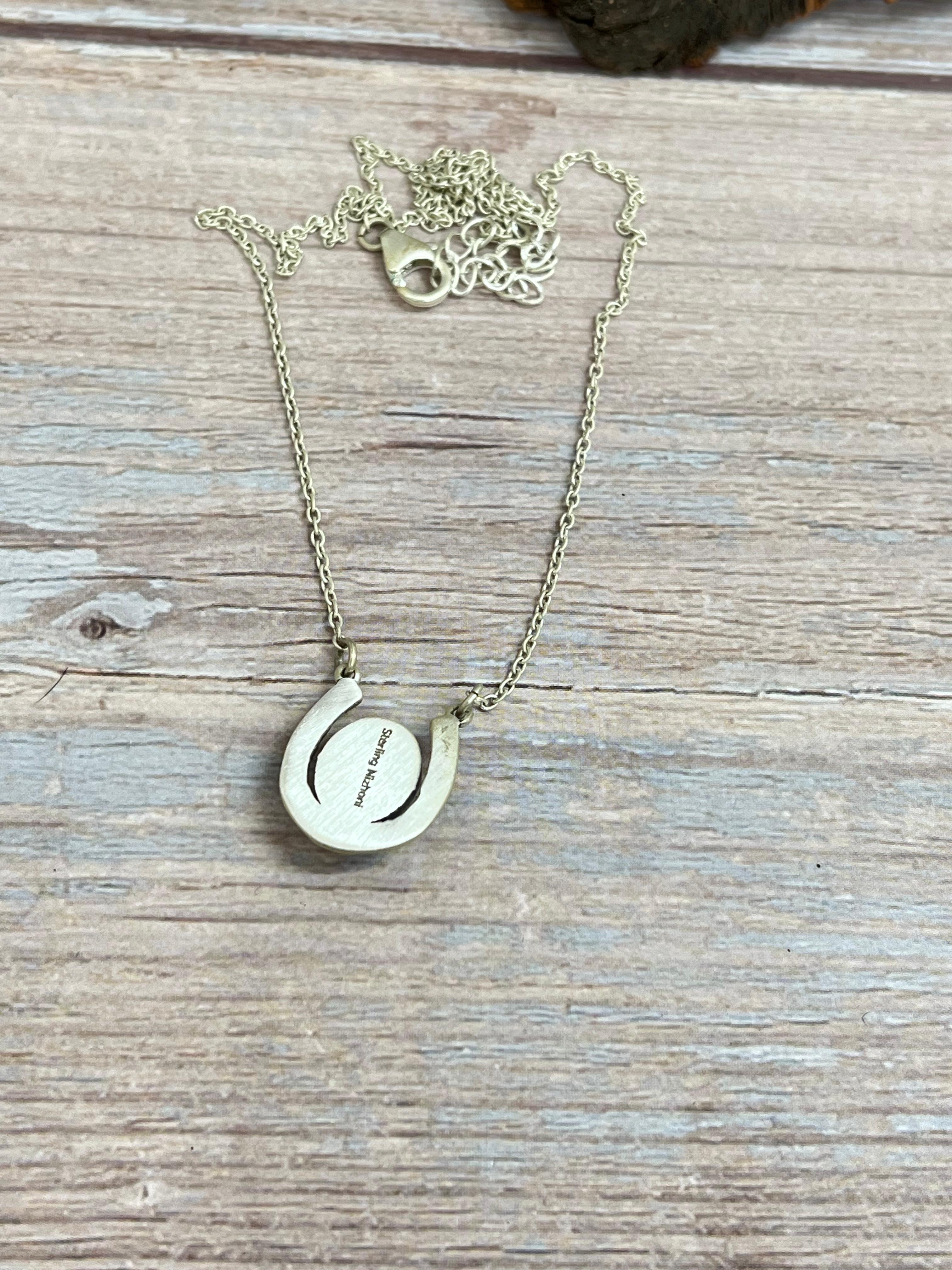 Handmade Sterling Silver Honey Dahlia Horse Shoe Necklace with Signed Nizhoni