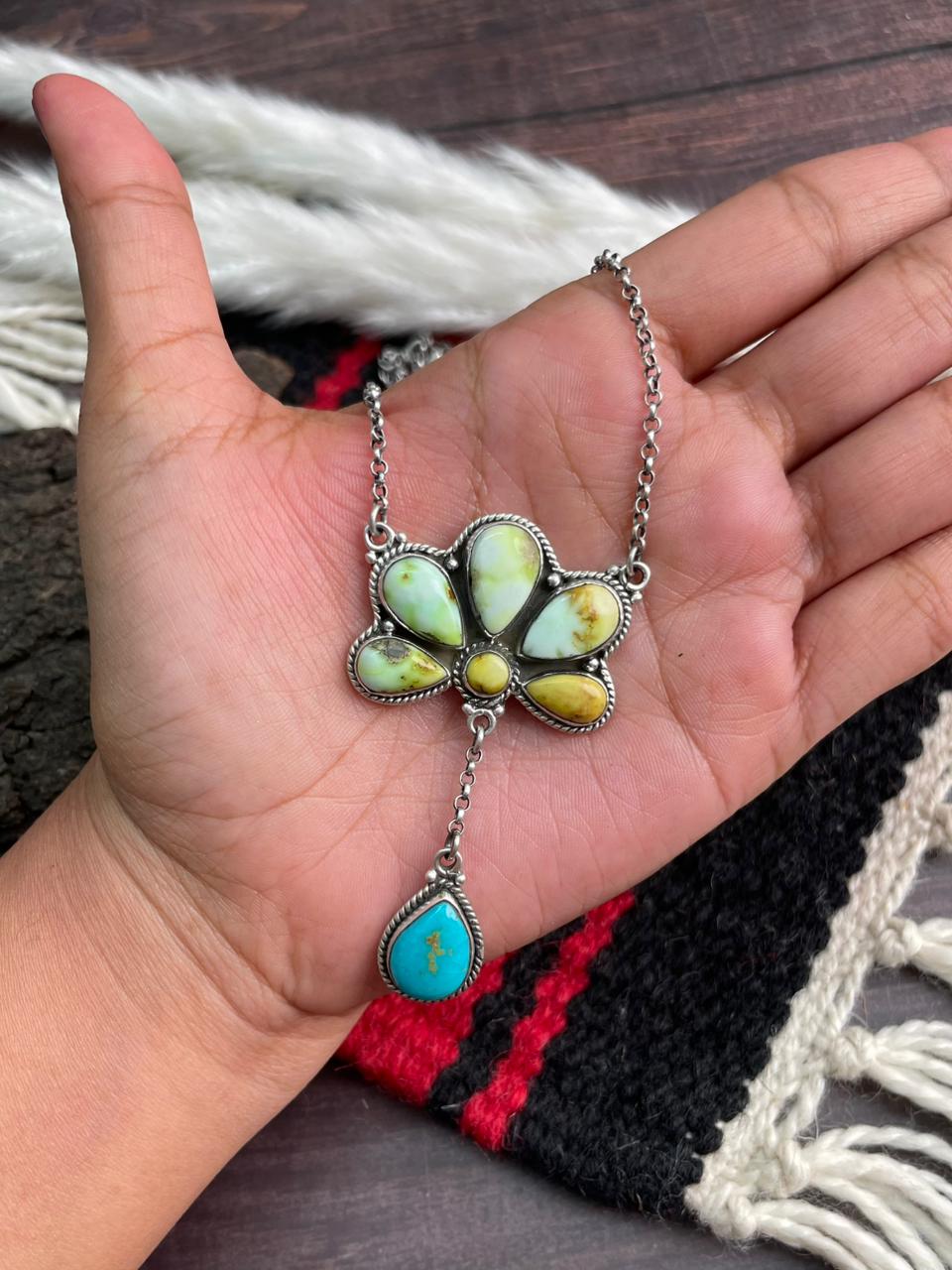 Handmade Sterling Silver Santa Maria Turquoise with Palomino Turquoise Necklace "Signed Nizhoni"
