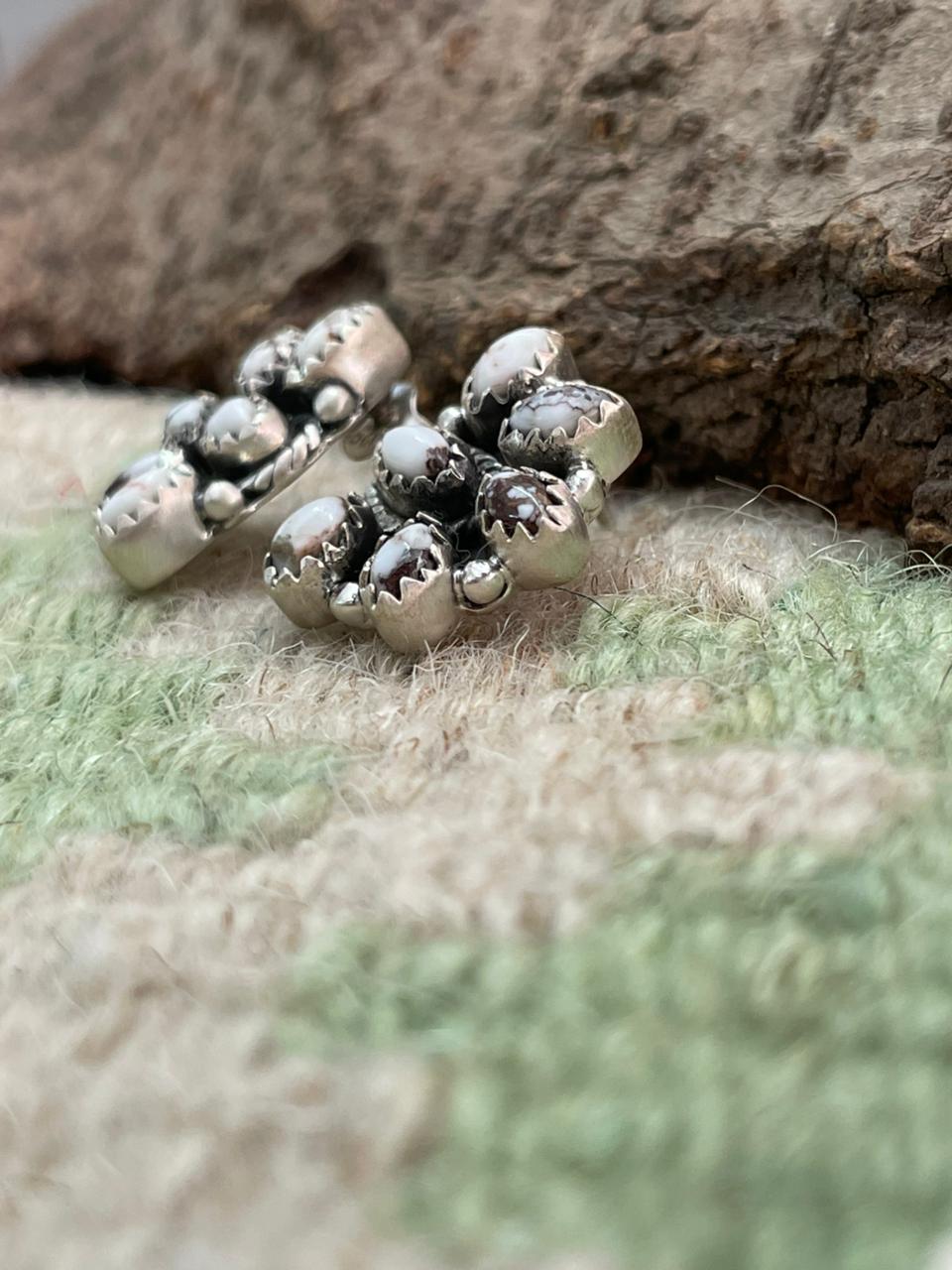 Handmade Sterling Silver Wildhorse Magnesite Post Studs Earrings "Signed Nizhoni"