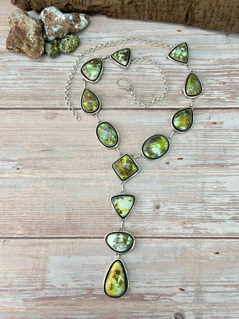 Handmade Sterling Silver Palomino Turquoise Necklace with Signed Nizhoni