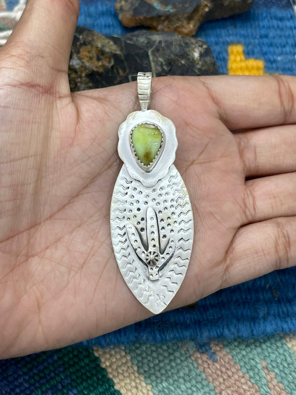 Handmade Sterling Silver Palomino Turquoise Pendant "Signed Nizhoni"