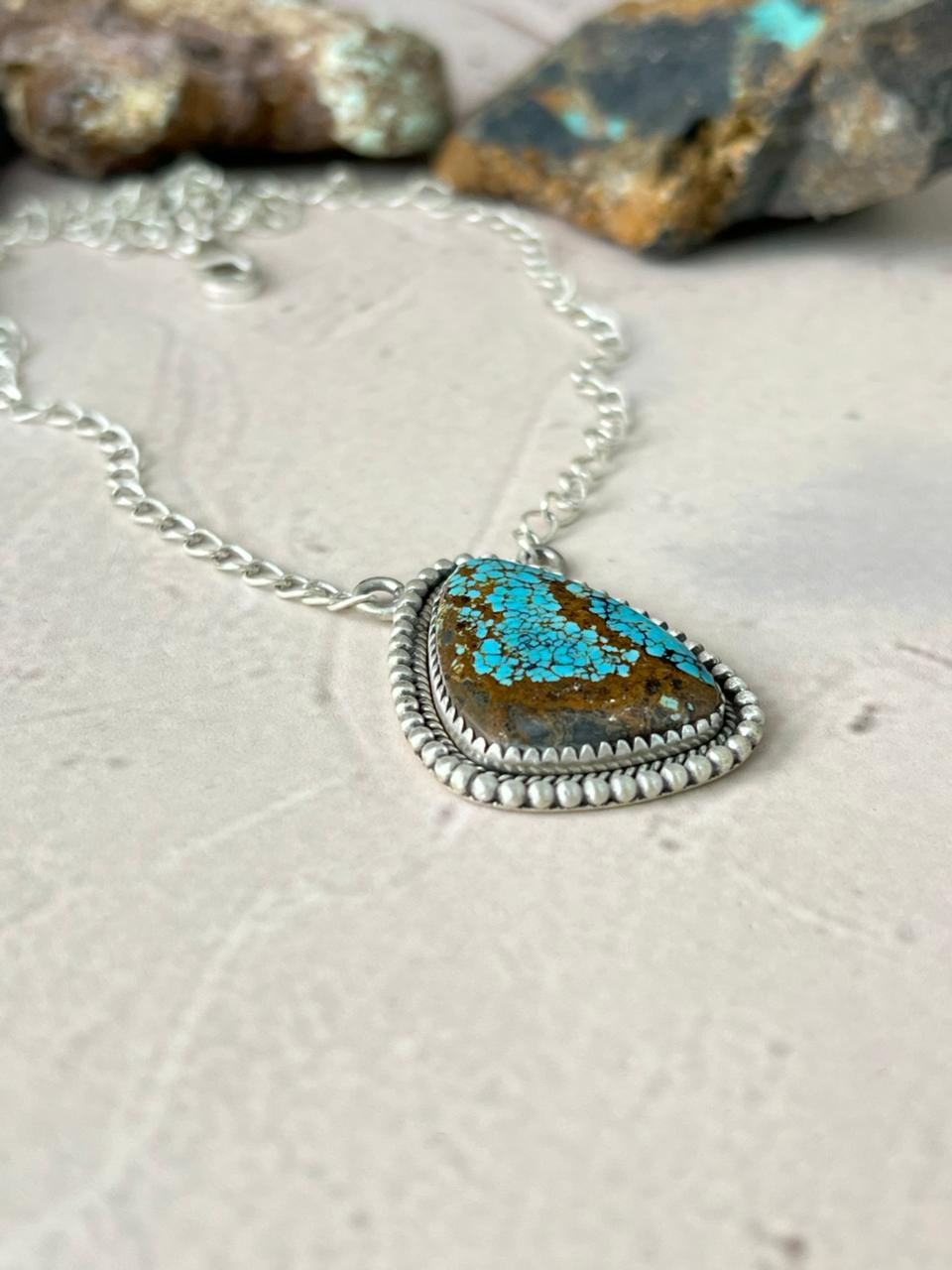 Handmade Sterling Silver Number 8 Turquoise Necklace "Signed Nizhoni" (5)