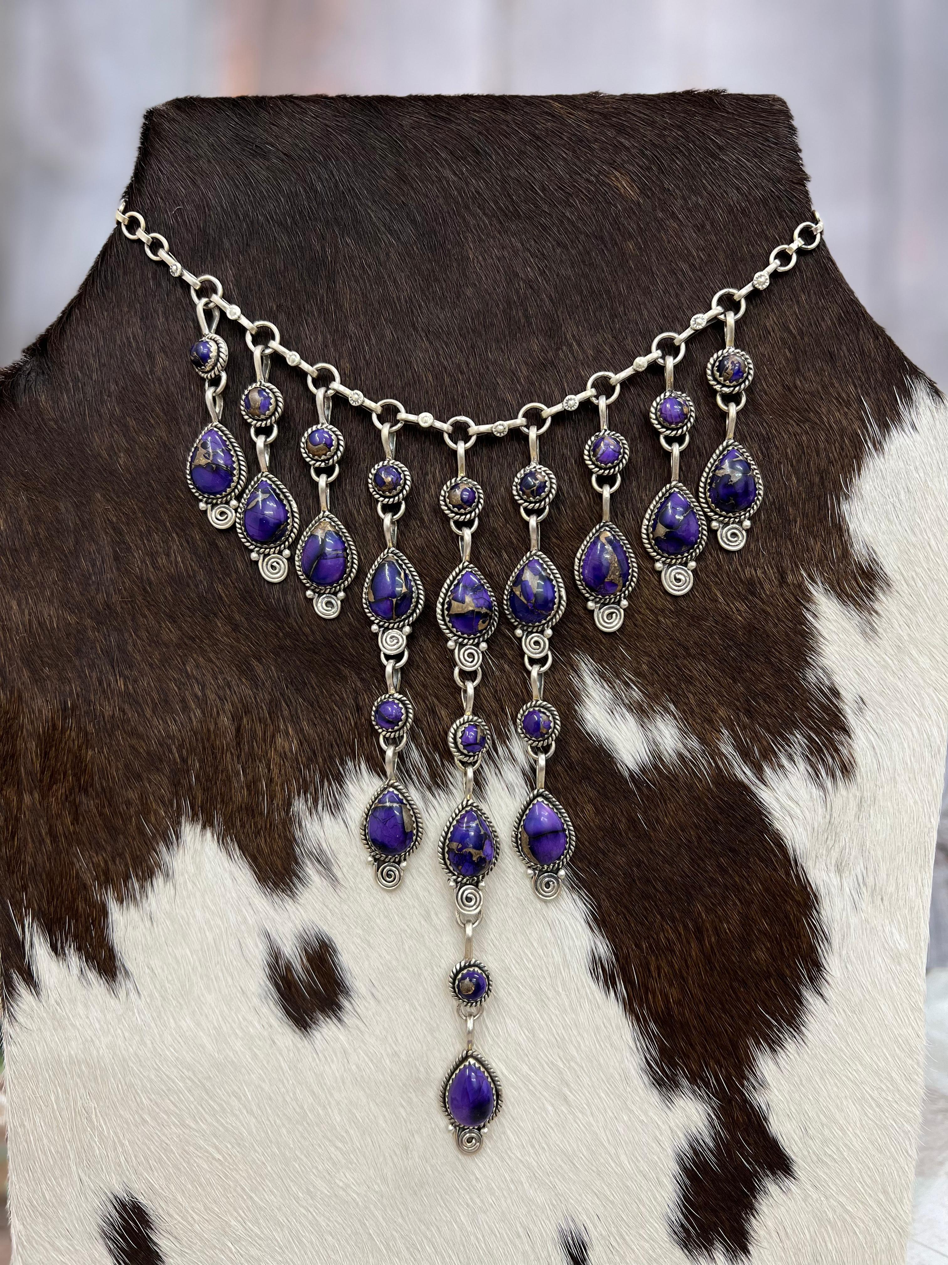 Handmade Sterling Silver Grape Dahlia Necklace with Signed Nizhoni