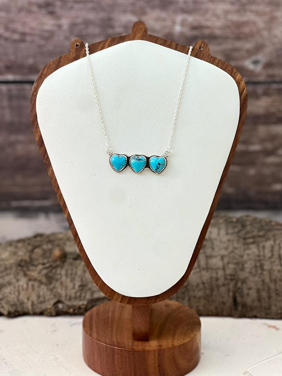 Handmade Sterling Silver Arizona Turquoise Heart Necklace "Signed Nizhoni"