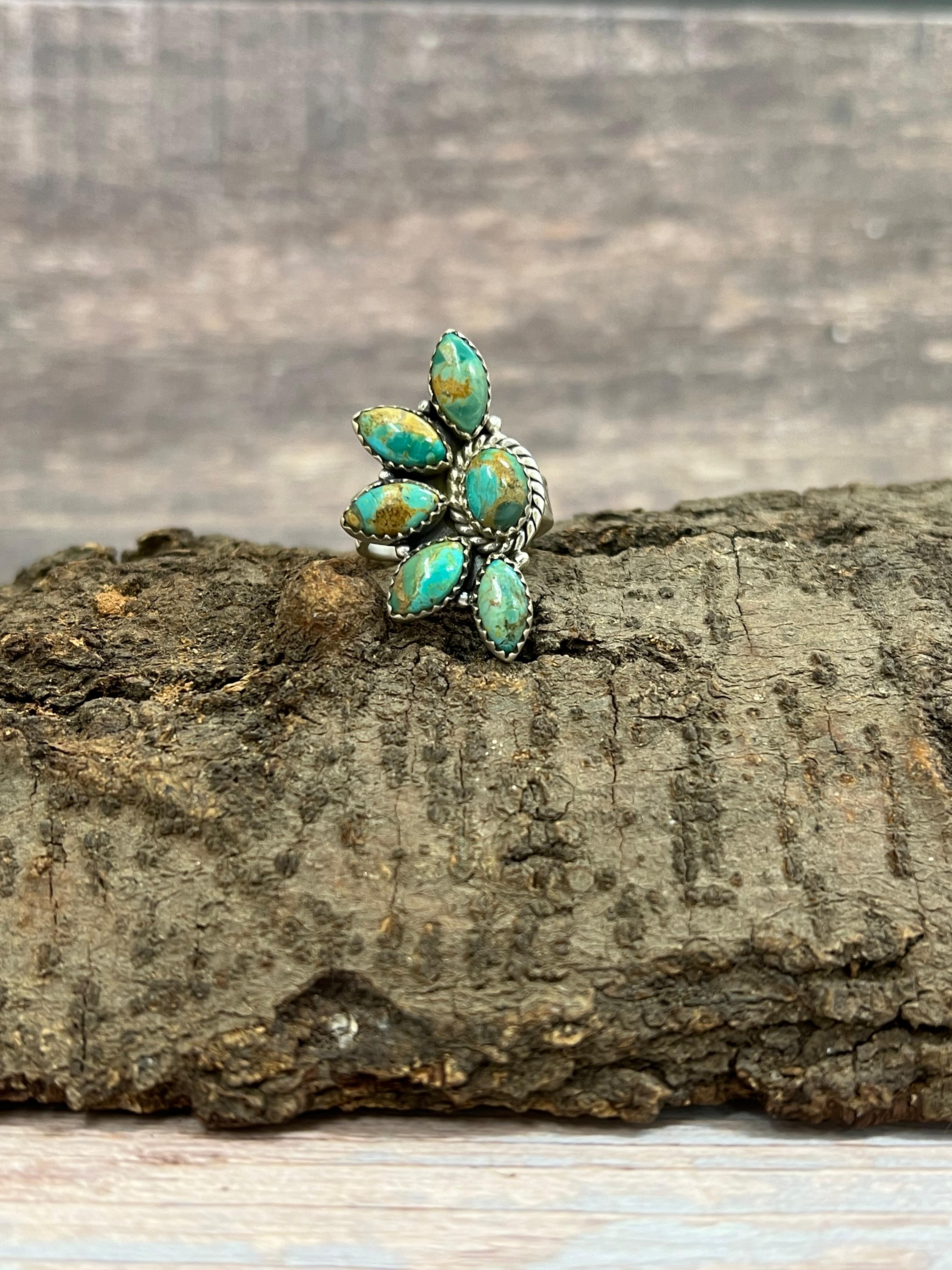 Handmade Sterling Silver Kingman Turquoise Adjustable Crescent Ring with Signed Nizhoni (6)