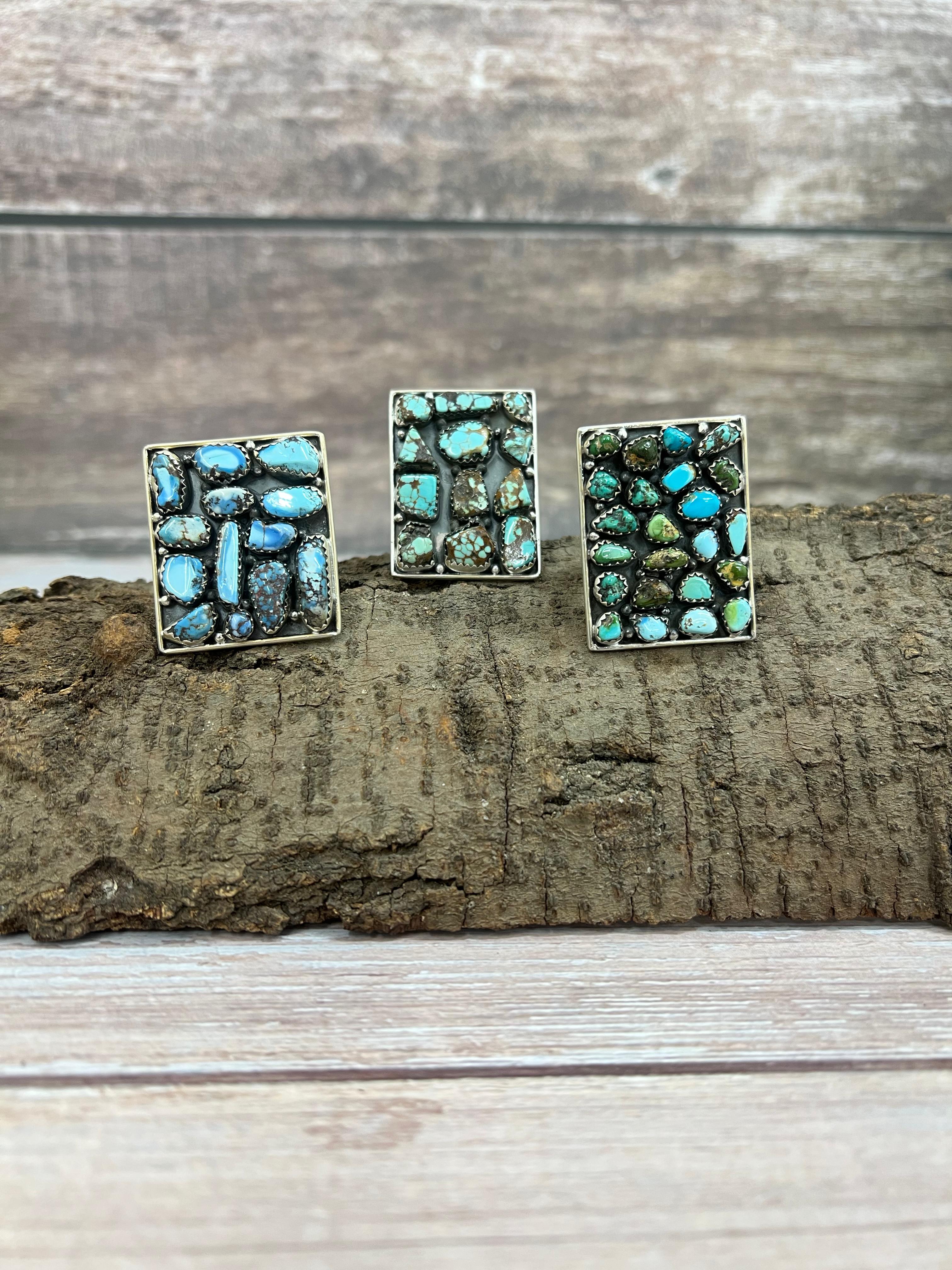 Handmade Sterling Silver Golden Hills, Number 8, Sonoran Mountain Turquoise Adjustable Ring with Signed Nizhoni
