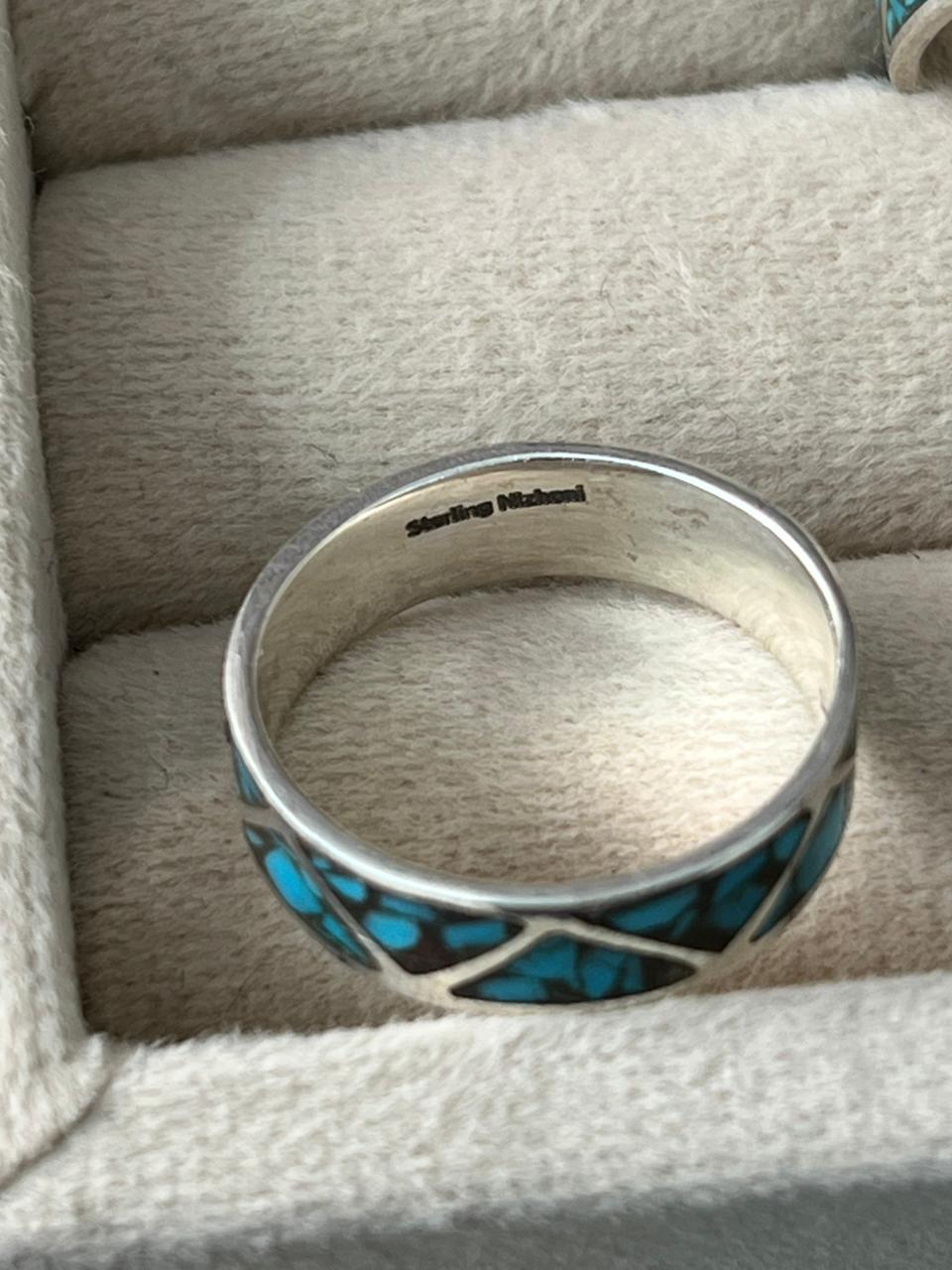 Handmade Sterling Silver Blue Turquoise INLAY BAND Ring "Signed Nizhoni"