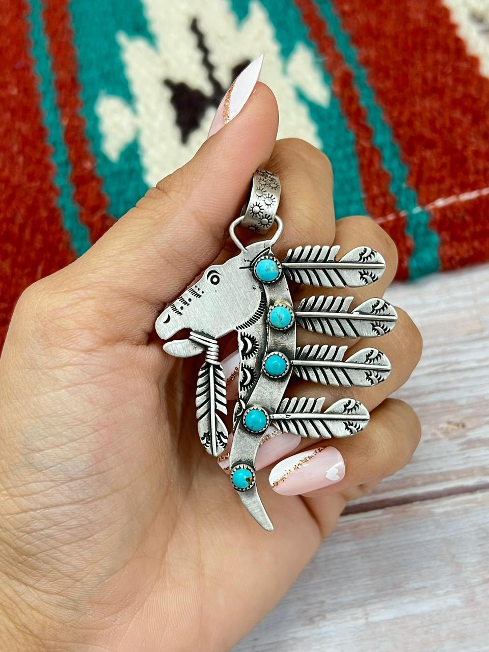 Handmade Sterling Silver Kingman Turquoise Pendant "Signed Nizhoni"