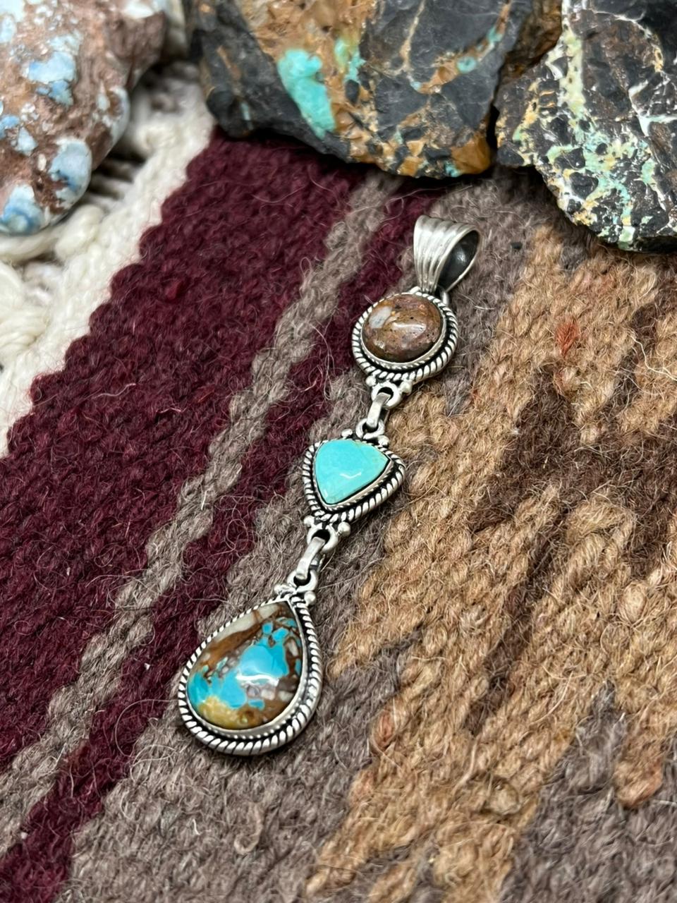 Handmade Sterling Silver Royston Ribbon Turquoise Pendant "Signed Nizhoni"