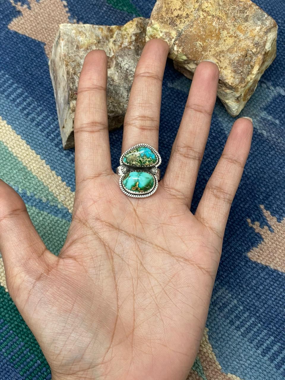 Handmade Sterling Silver Sonoran Mountain Turquoise Adjustable Ring " Signed Nizhoni"