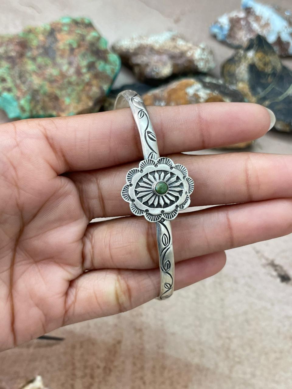 Handmade Sterling Silver Kingman Turquoise Cuff Bracelet "Signed Nizhoni"