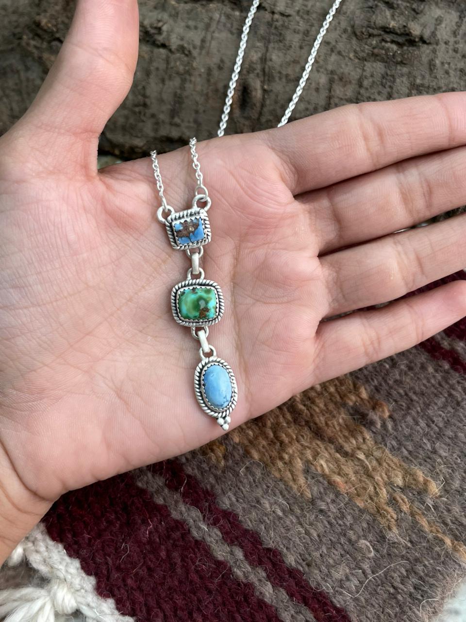 Handmade Sterling Silver Sonoran Mountain Turquoise with Golden Hills Turquoise Necklace "Signed Nizhoni"