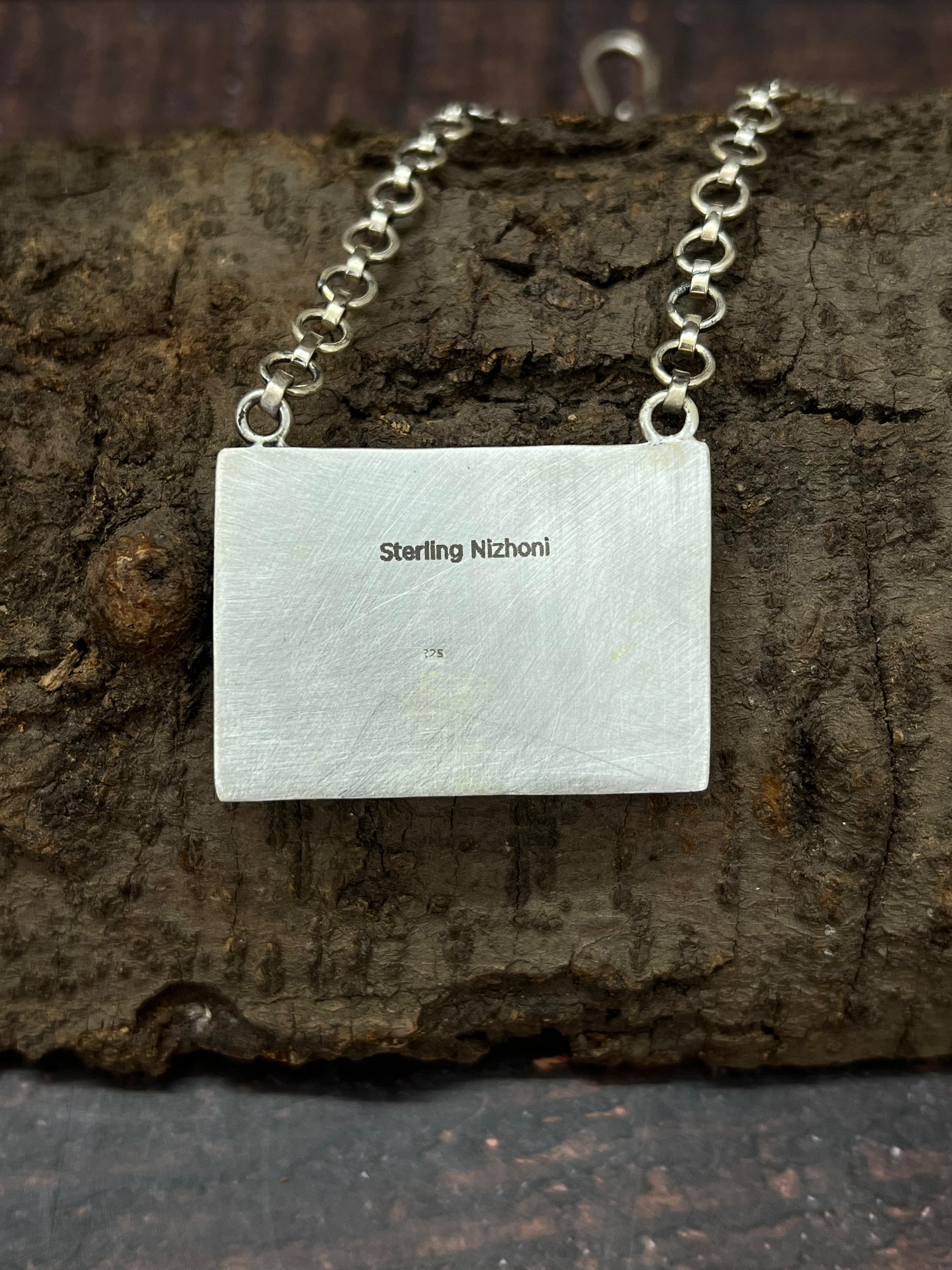 Handmade Sterling Silver Golden Hills Turquoise Necklace with Signed Nizhoni