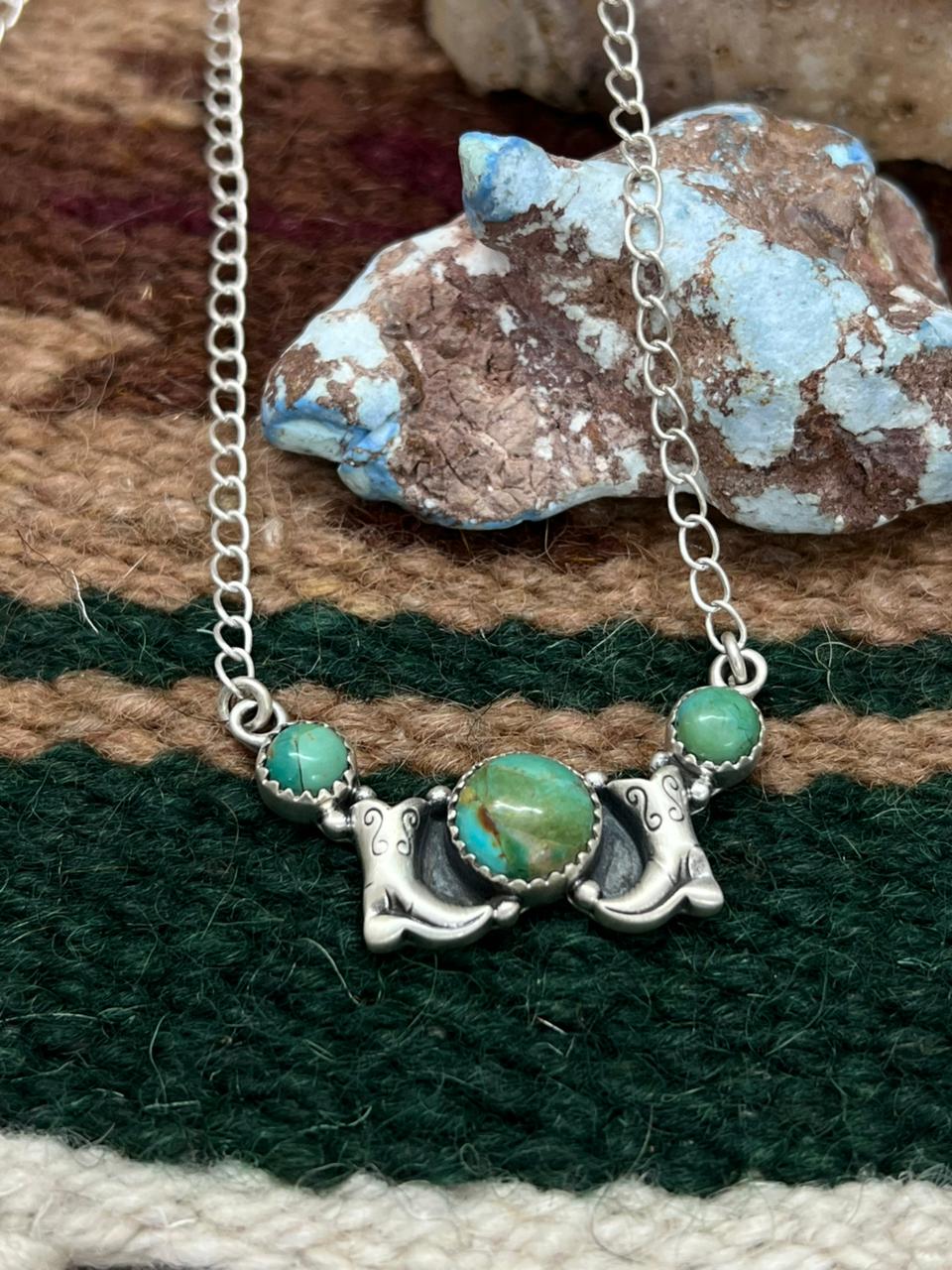 Handmade Sterling Silver Kingman Turquoise Necklace "Signed Nizhoni" (7)