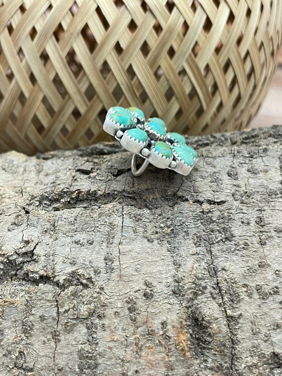 Handmade Sterling Silver Kingman Turquoise Hair Tie with Signed Nizhoni