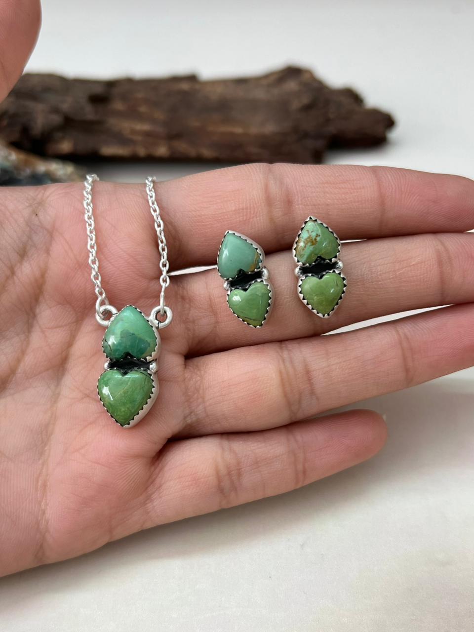 Handmade Sterling Silver Kingman Turquoise Necklace Earrings Set "Signed Nizhoni"