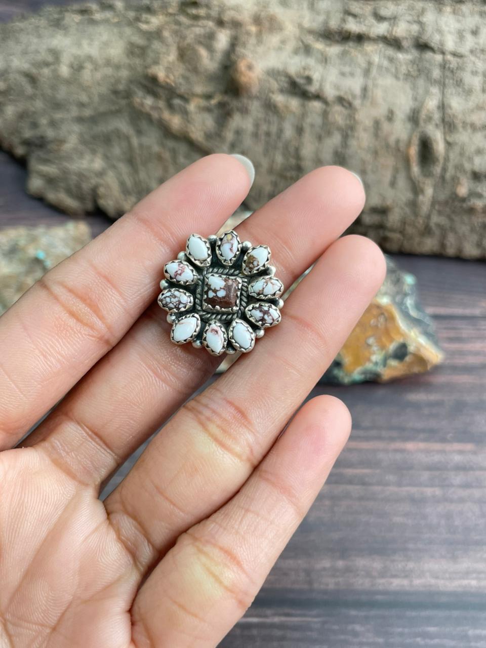 Handmade Sterling Silver Wildhorse Magnesite Adjustable Ring "Signed Nizhoni"