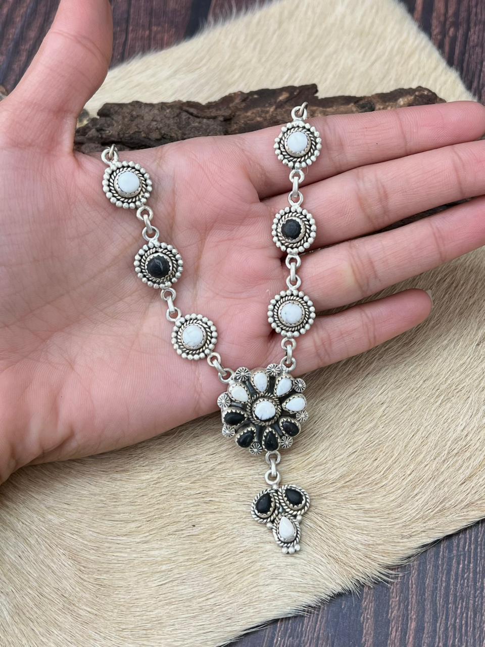 Handmade Sterling Silver White Buffalo Necklace "Signed Nizhoni"