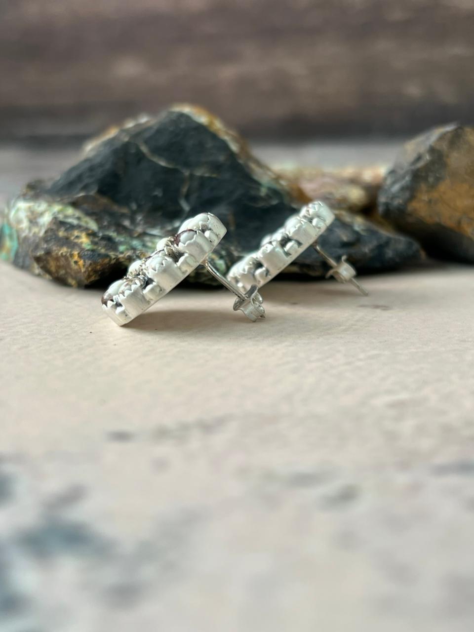 Handmade Sterling Silver Wildhorse Magnesite Post Earrings "Signed Nizhoni"