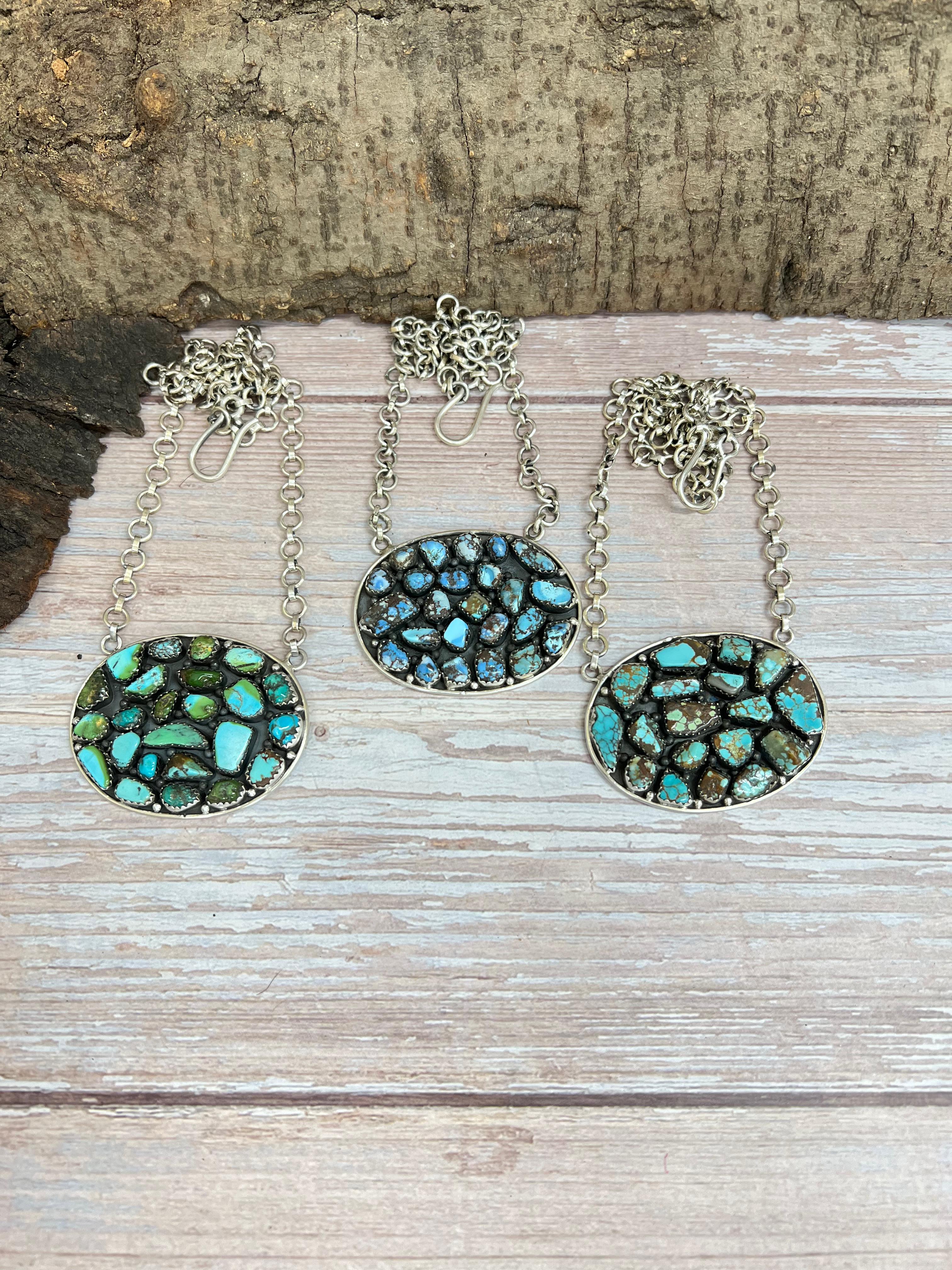 Handmade Sterling Silver Multi Stone Necklace with Signed Nizhoni