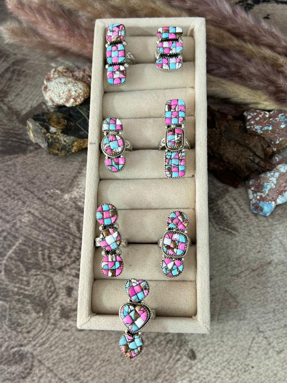 Handmade Sterling Silver 'Cotton Candy Cobble Collection' Adjustable Ring "Signed Nizhoni"