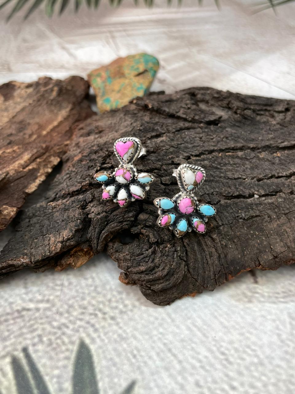 Handmade Sterling Silver Cotton Candy Post Earrings "Signed Nizhoni"