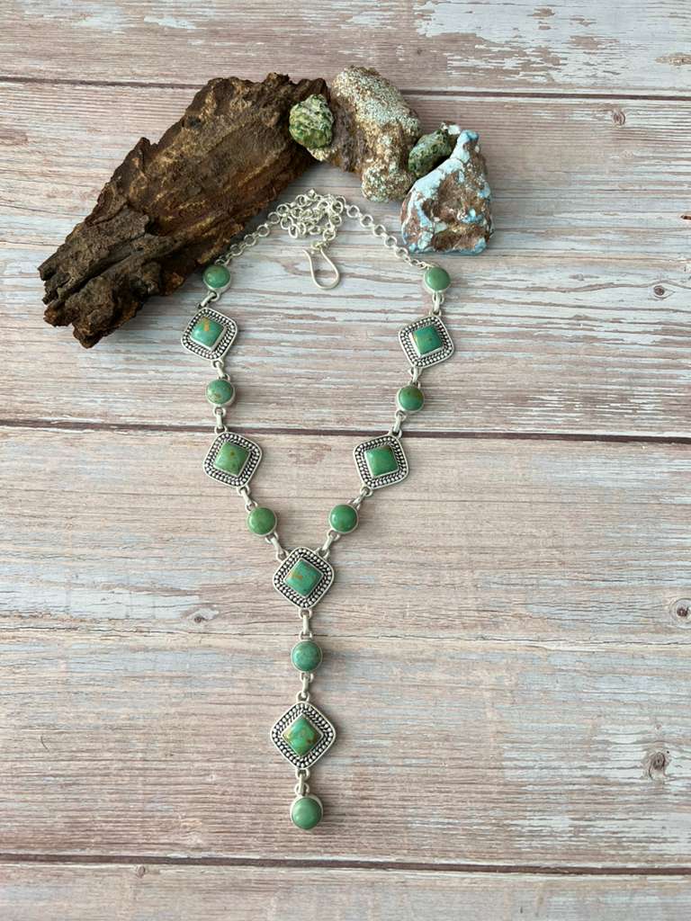 Handmade Sterling Silver Old Stock Royston Turquoise Necklace with Signed Nizhoni