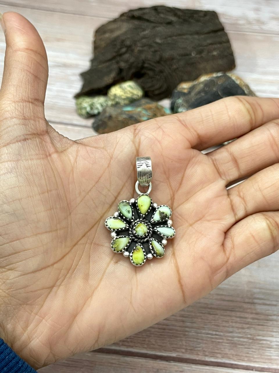 Handmade Sterling Silver Palomino Turquoise Pendant " Signed Nizhoni"