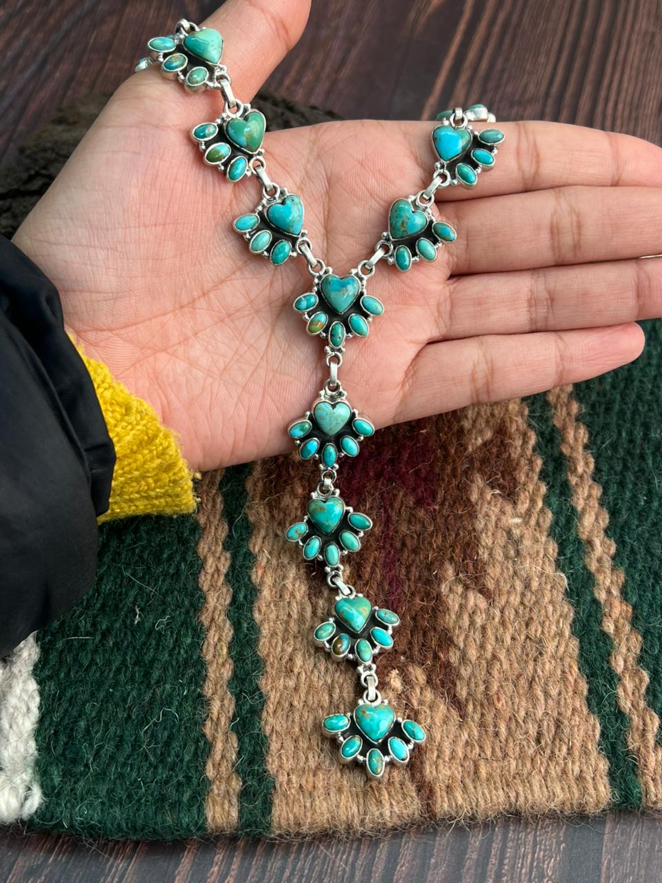 "Heart Collection" Handmade Sterling Silver Kingman Turquoise Necklace "Signed Nizhoni"