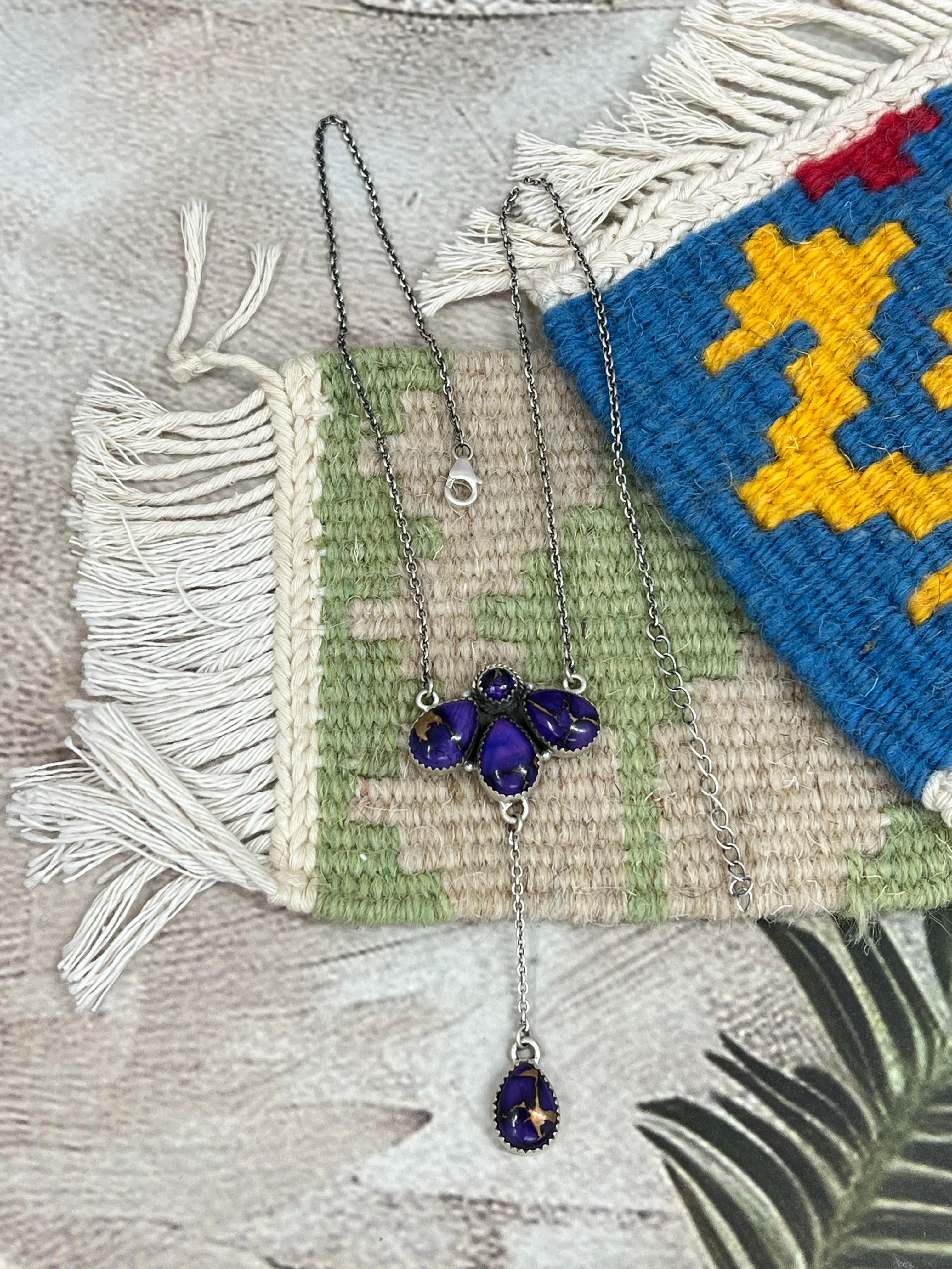 Handmade Sterling Silver Grape Dahlia Necklace with Signed Nizhoni