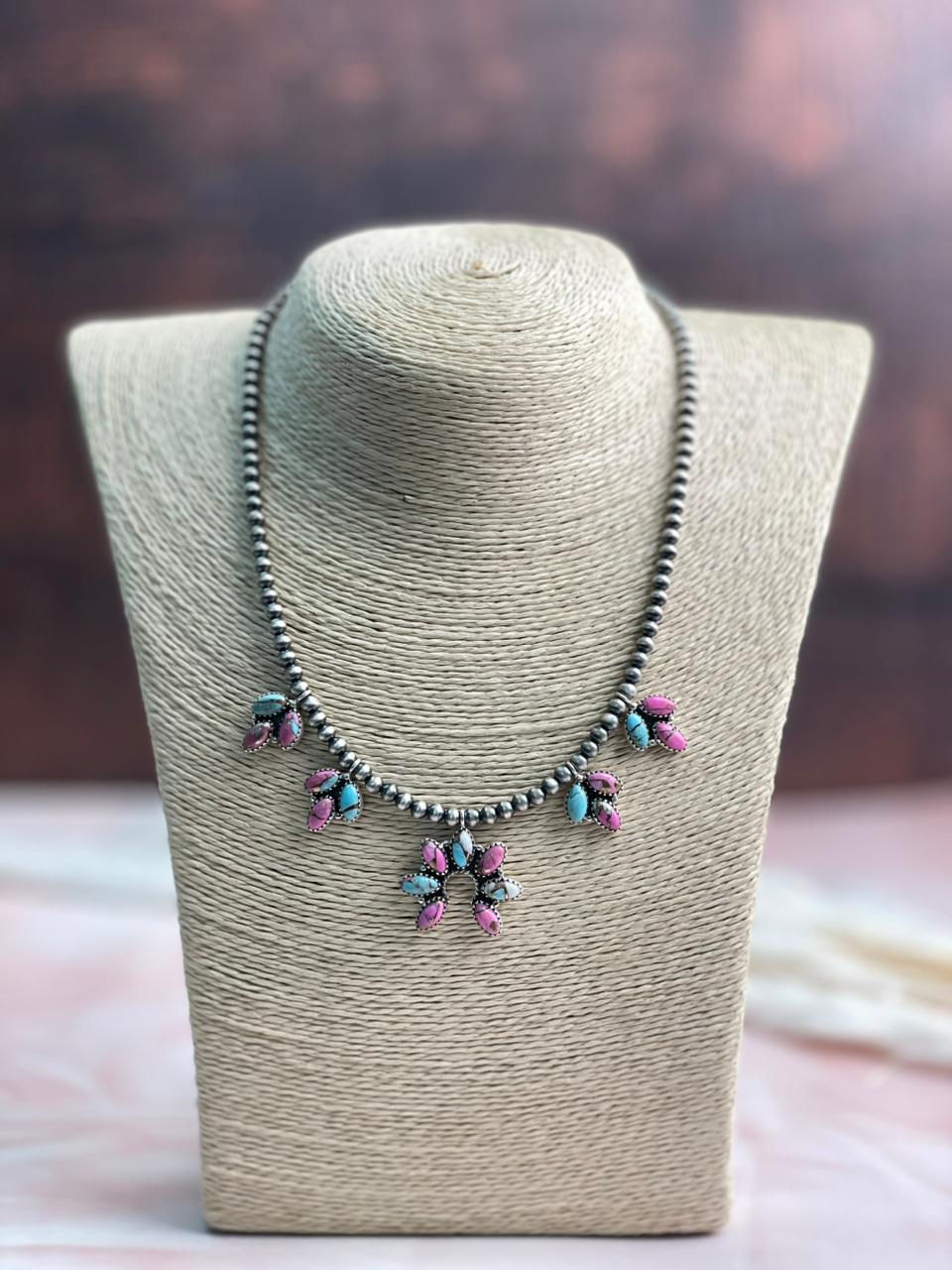 Handmade Sterling Silver Cotton Candy Beaded Necklace "Signed Nizhoni"