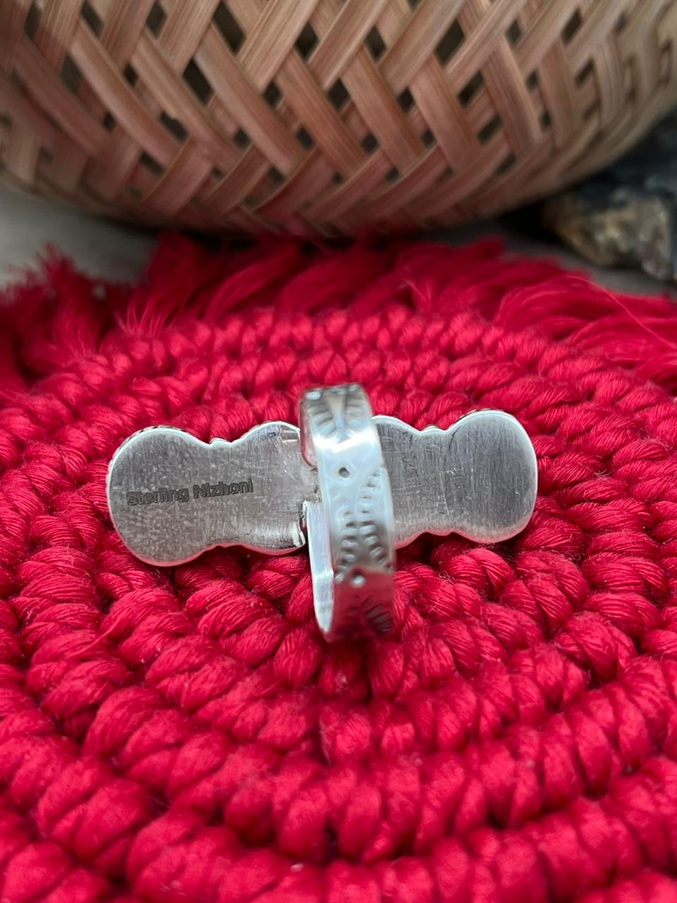 Handmade Sterling Silver Emerald Valley Turquoise Adjustable Ring "Signed Nizhoni"