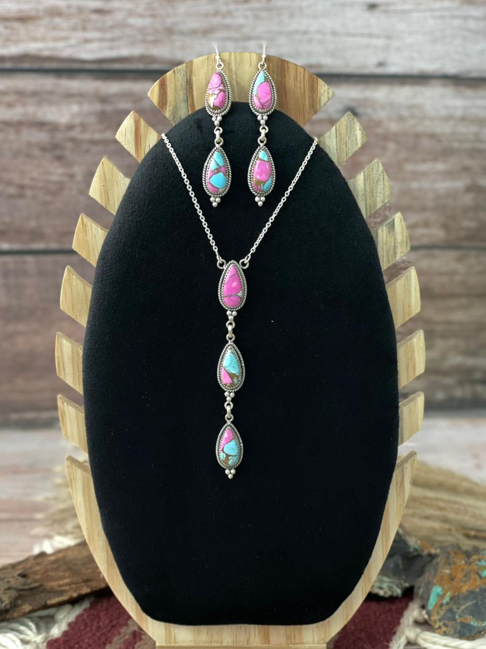 Handmade Sterling Silver Cotton Candy Necklace Earrings Set "Signed Nizhoni"